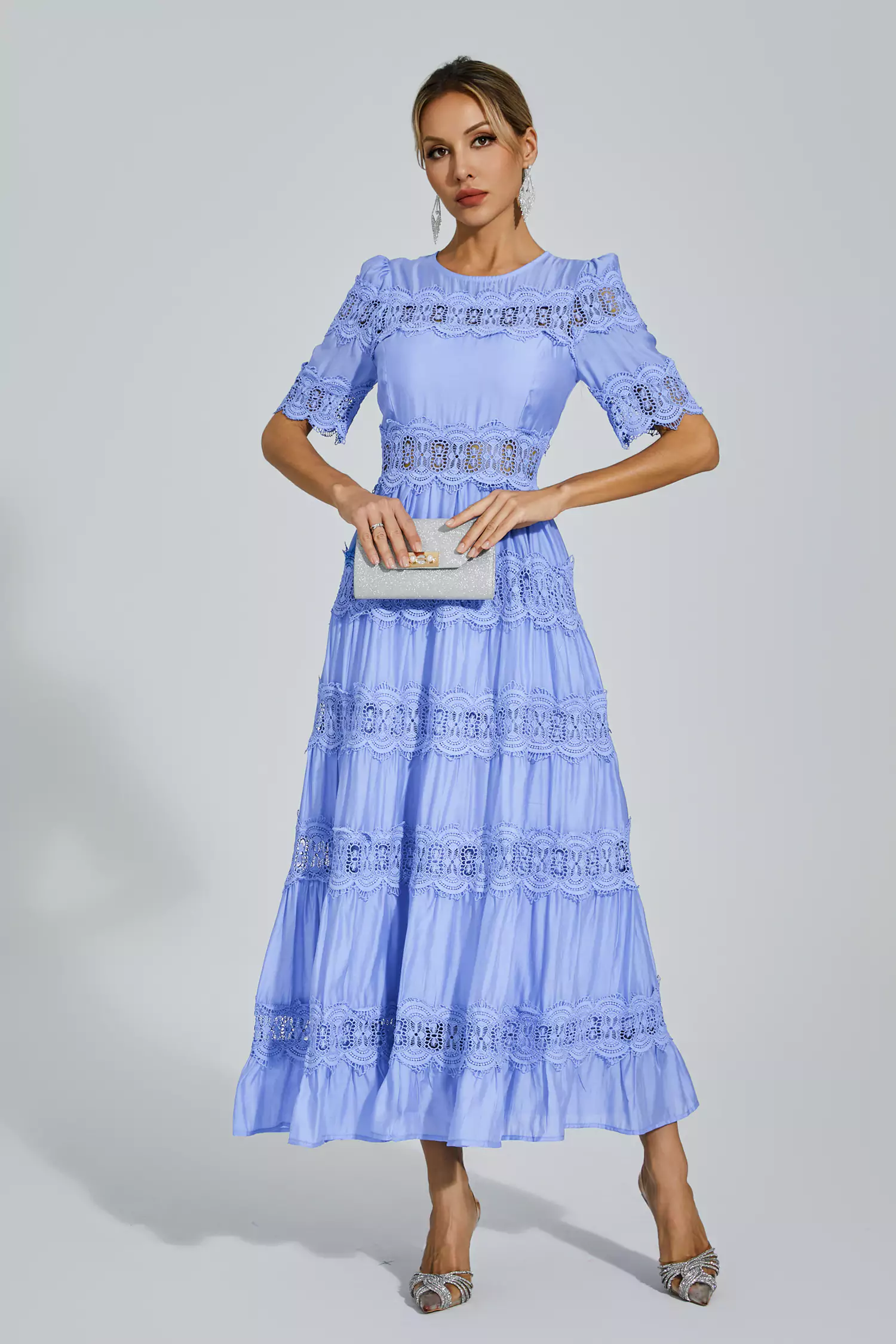 Courtney Blue Cut Out Lace Maxi Dress-CATCHALL