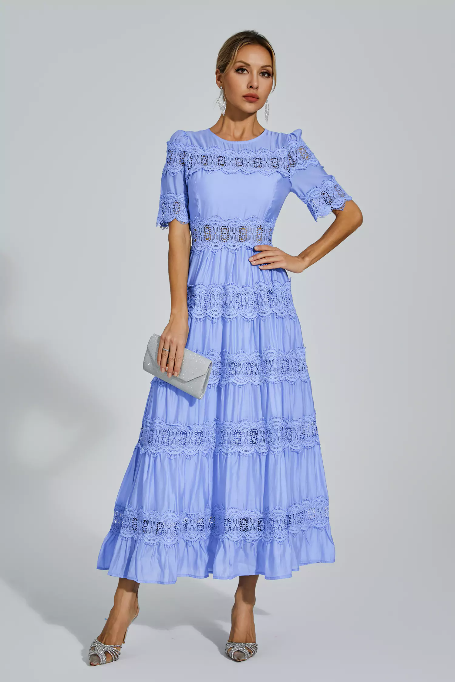 Courtney Blue Cut Out Lace Maxi Dress-CATCHALL