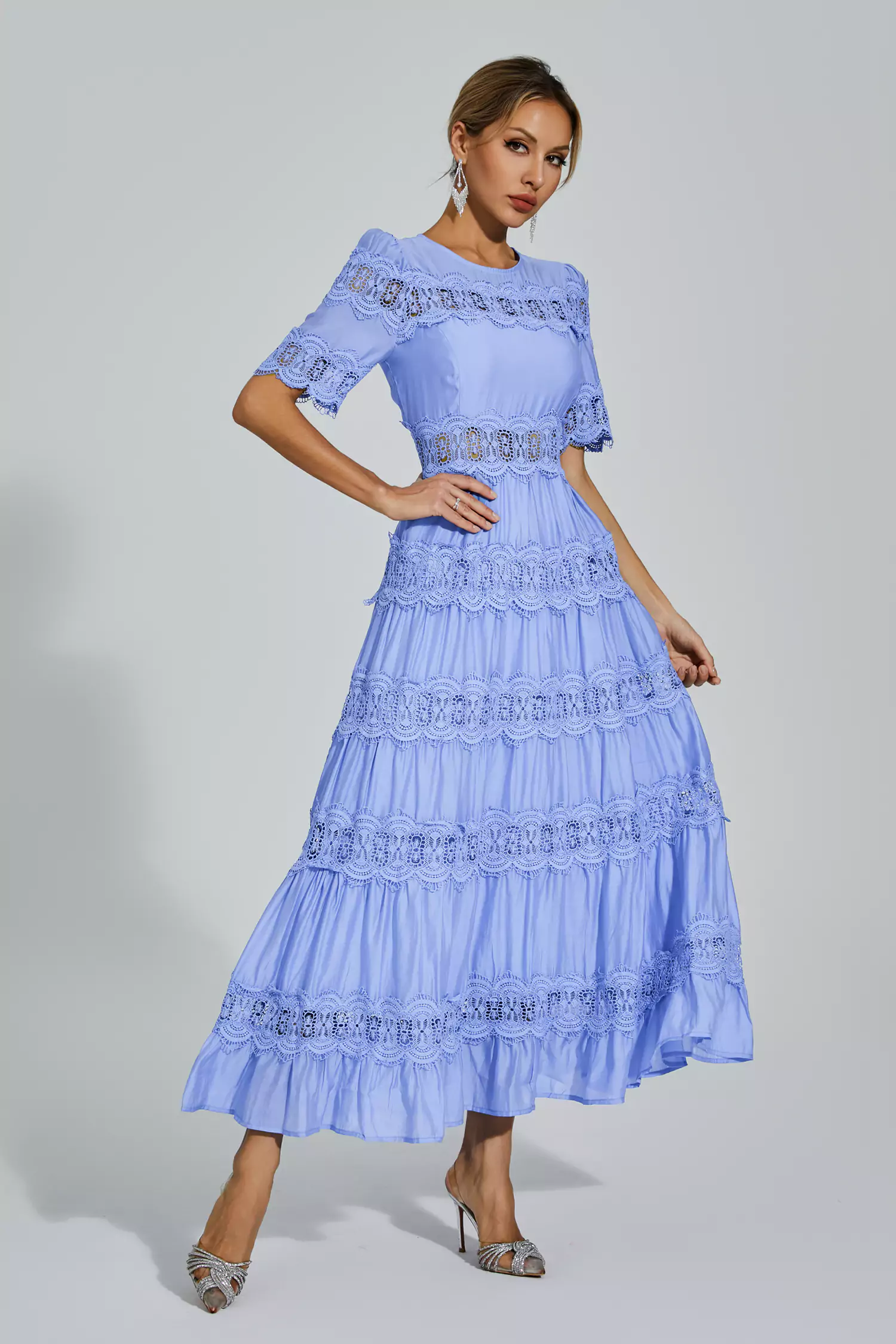 Courtney Blue Cut Out Lace Maxi Dress-CATCHALL