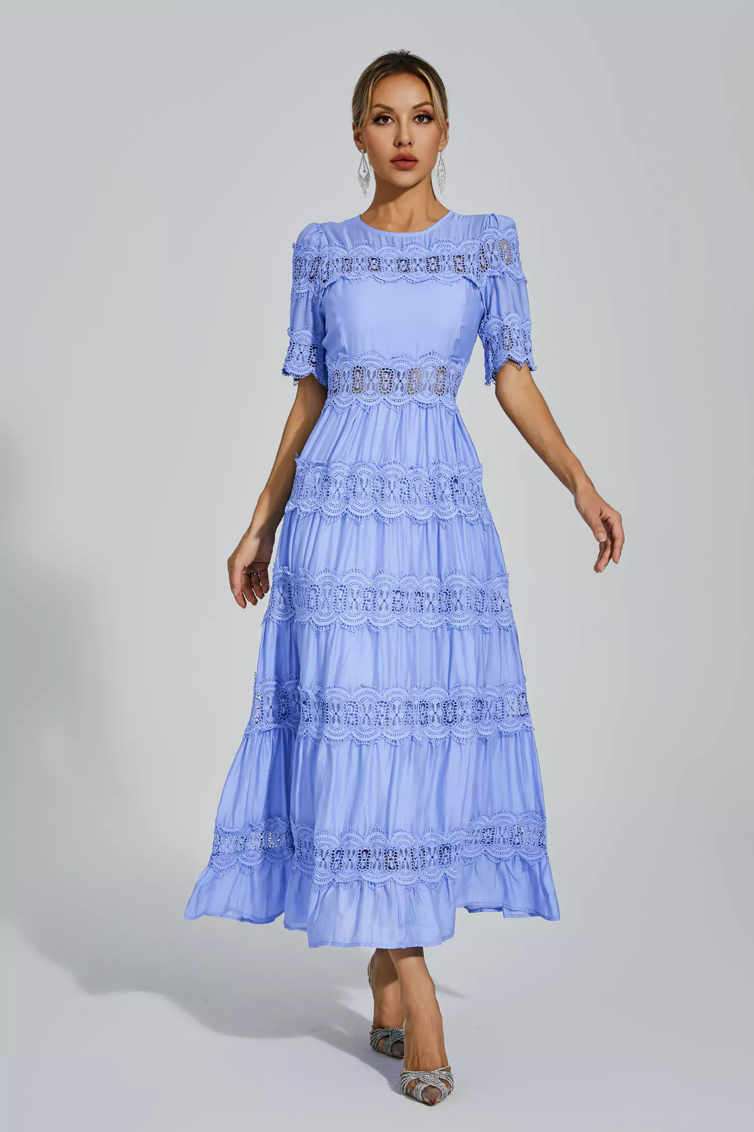 Courtney Blue Cut Out Lace Maxi Dress-CATCHALL