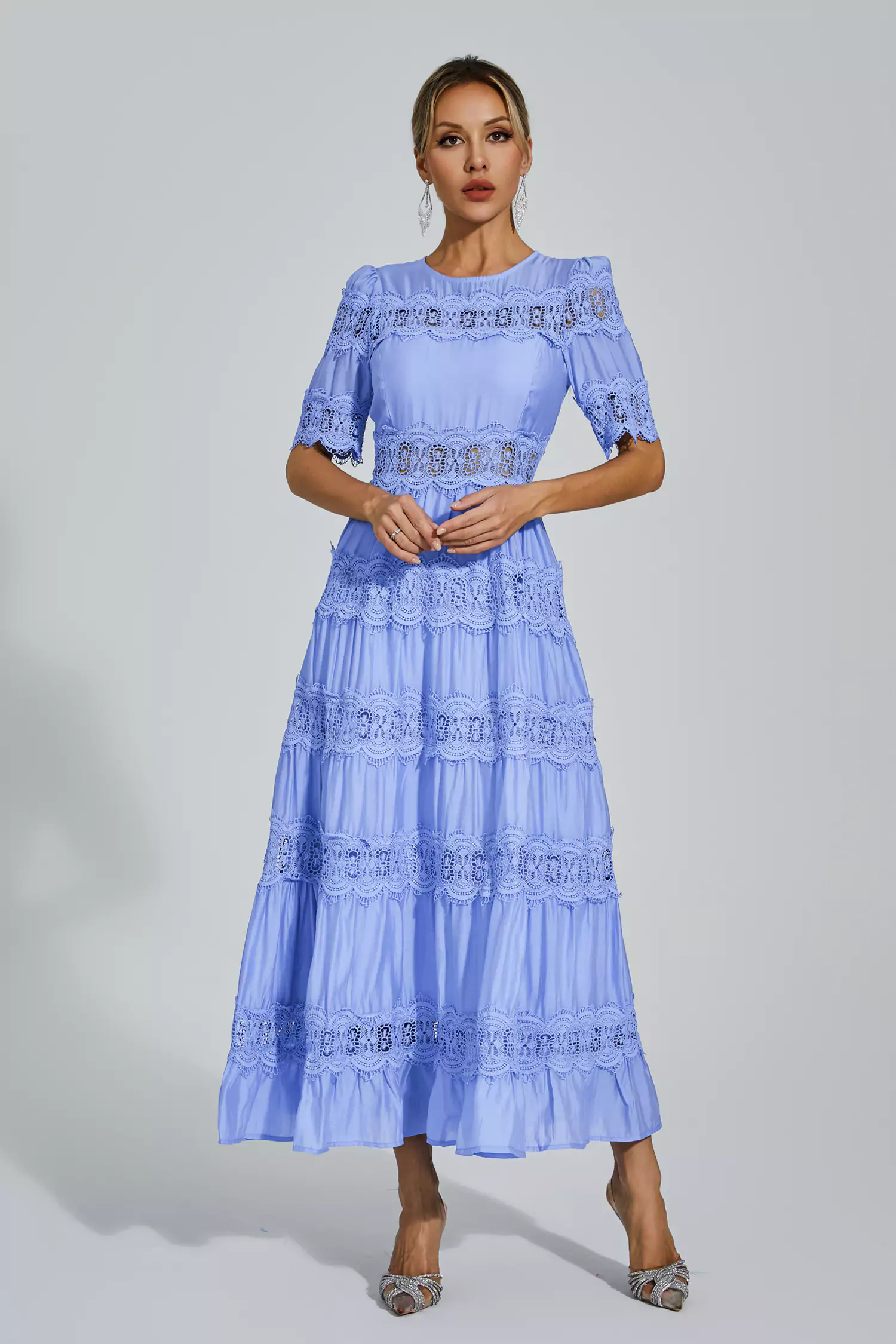 Courtney Blue Cut Out Lace Maxi Dress-CATCHALL
