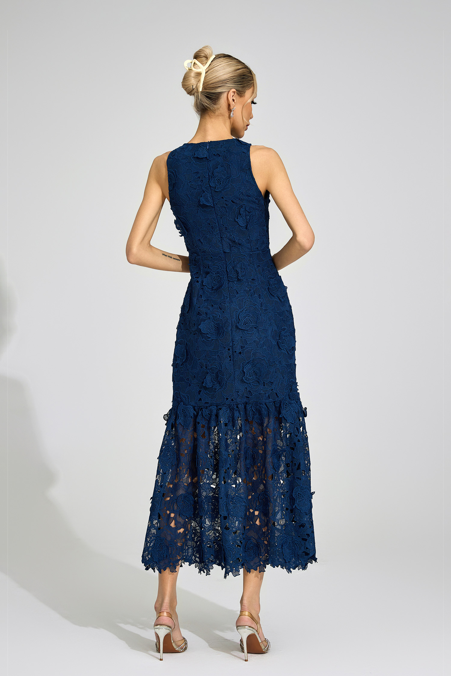 Culvert Blue Round Neck Maxi Dress