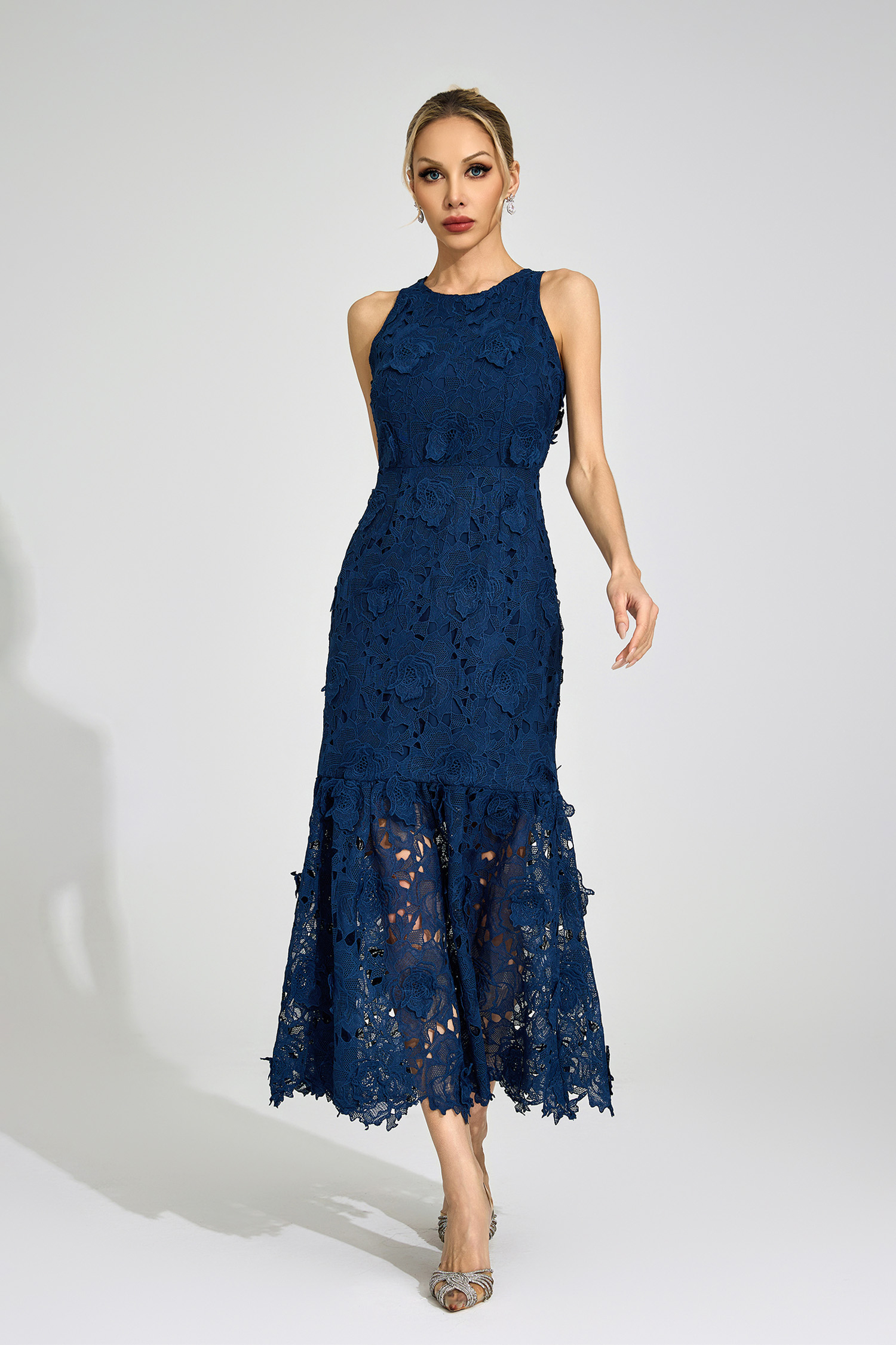 Culvert Blue Round Neck Maxi Dress