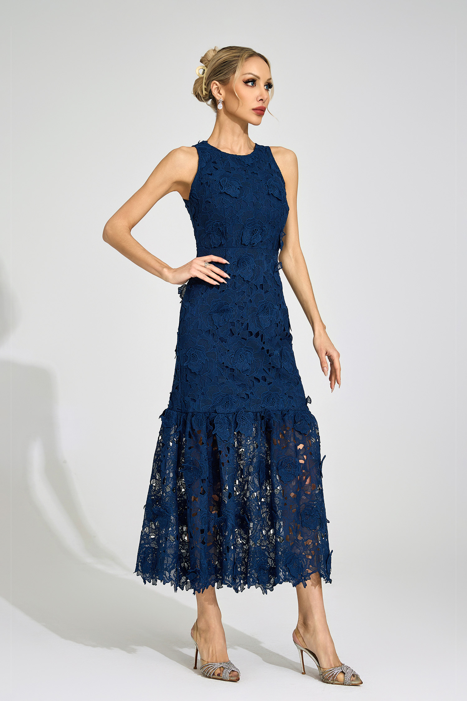 Culvert Blue Round Neck Maxi Dress