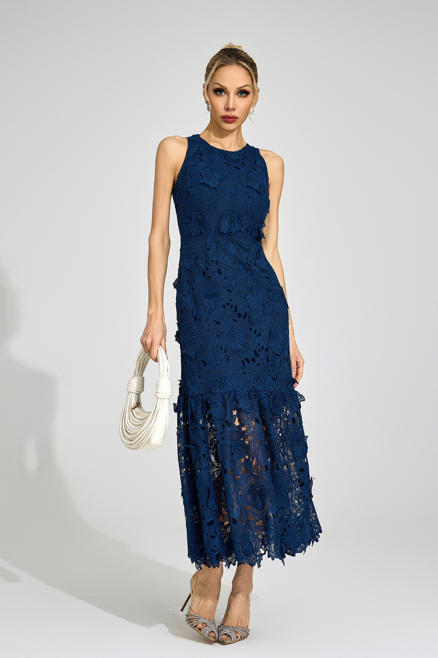 Culvert Blue Round Neck Maxi Dress