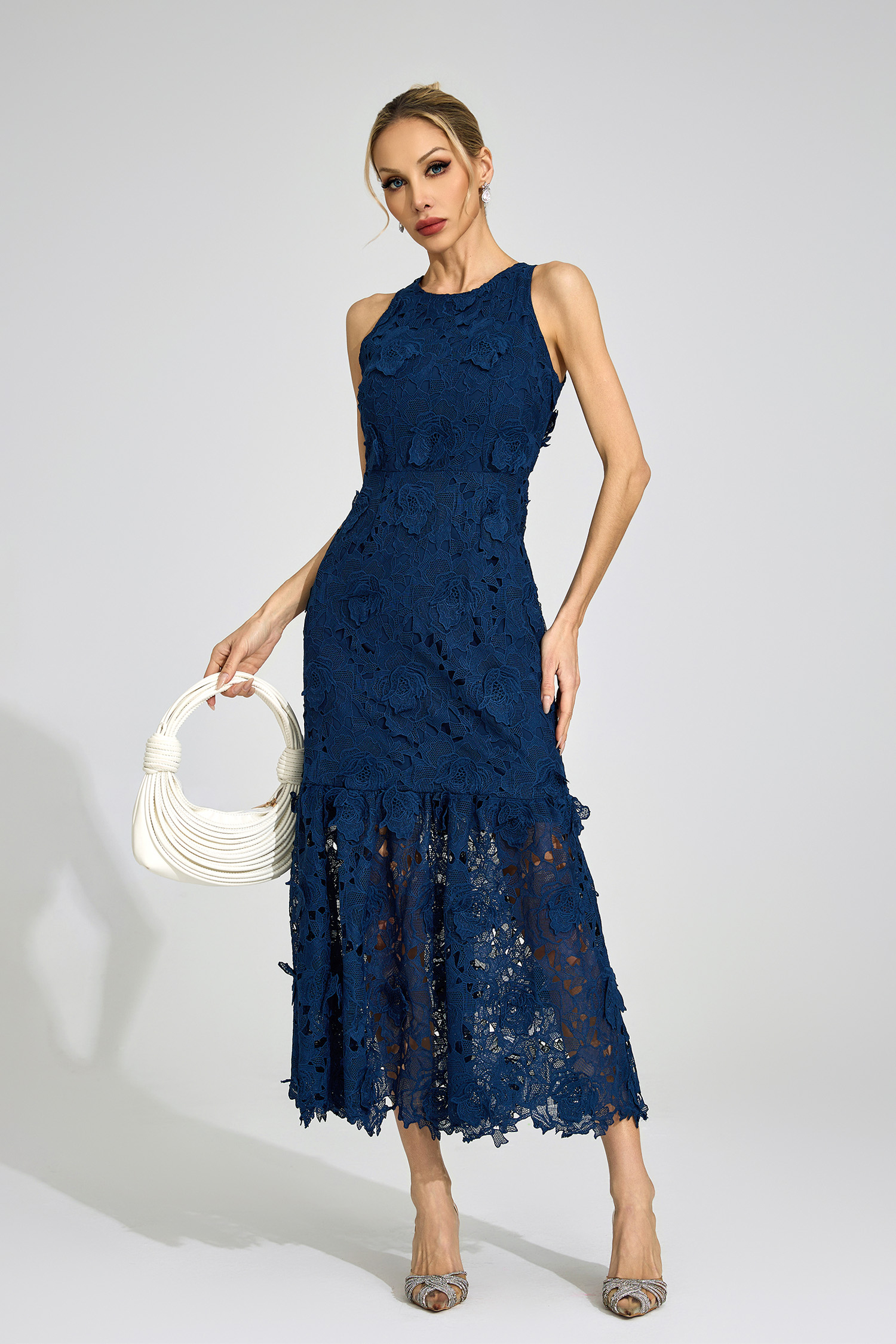 Culvert Blue Round Neck Maxi Dress