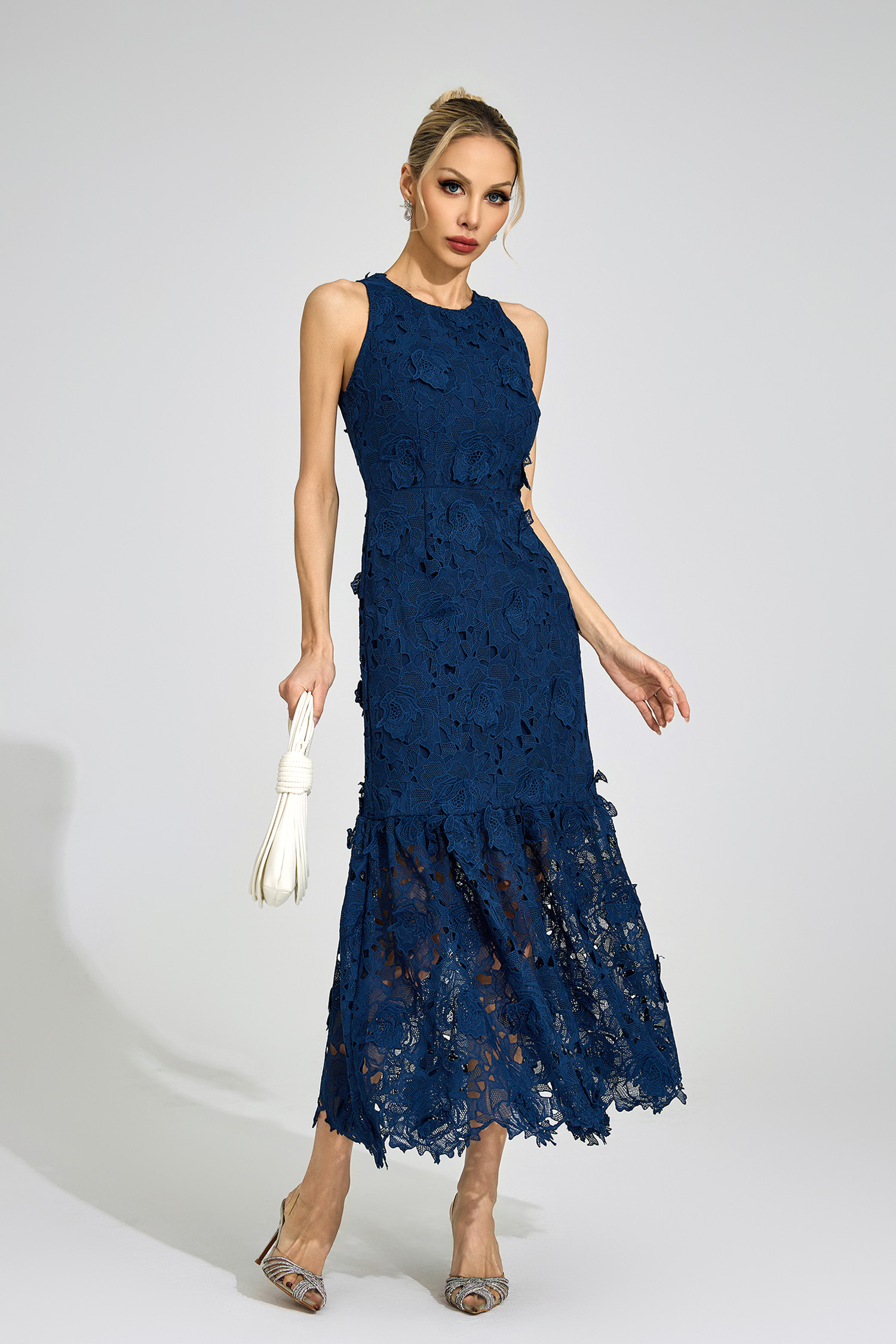 Culvert Blue Round Neck Maxi Dress