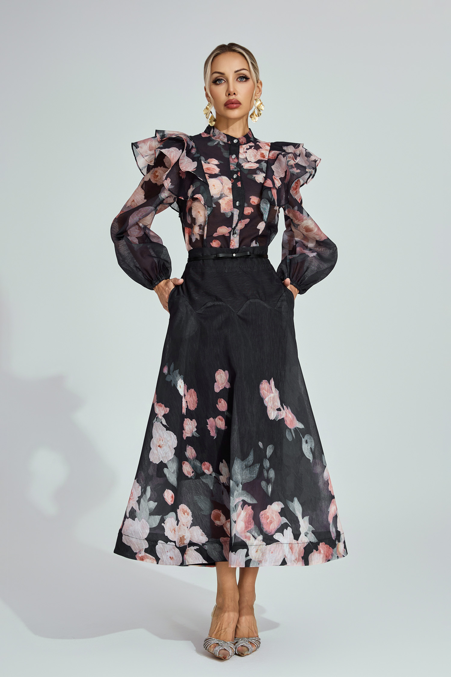 Cyril Black Floral Two - Piece Set