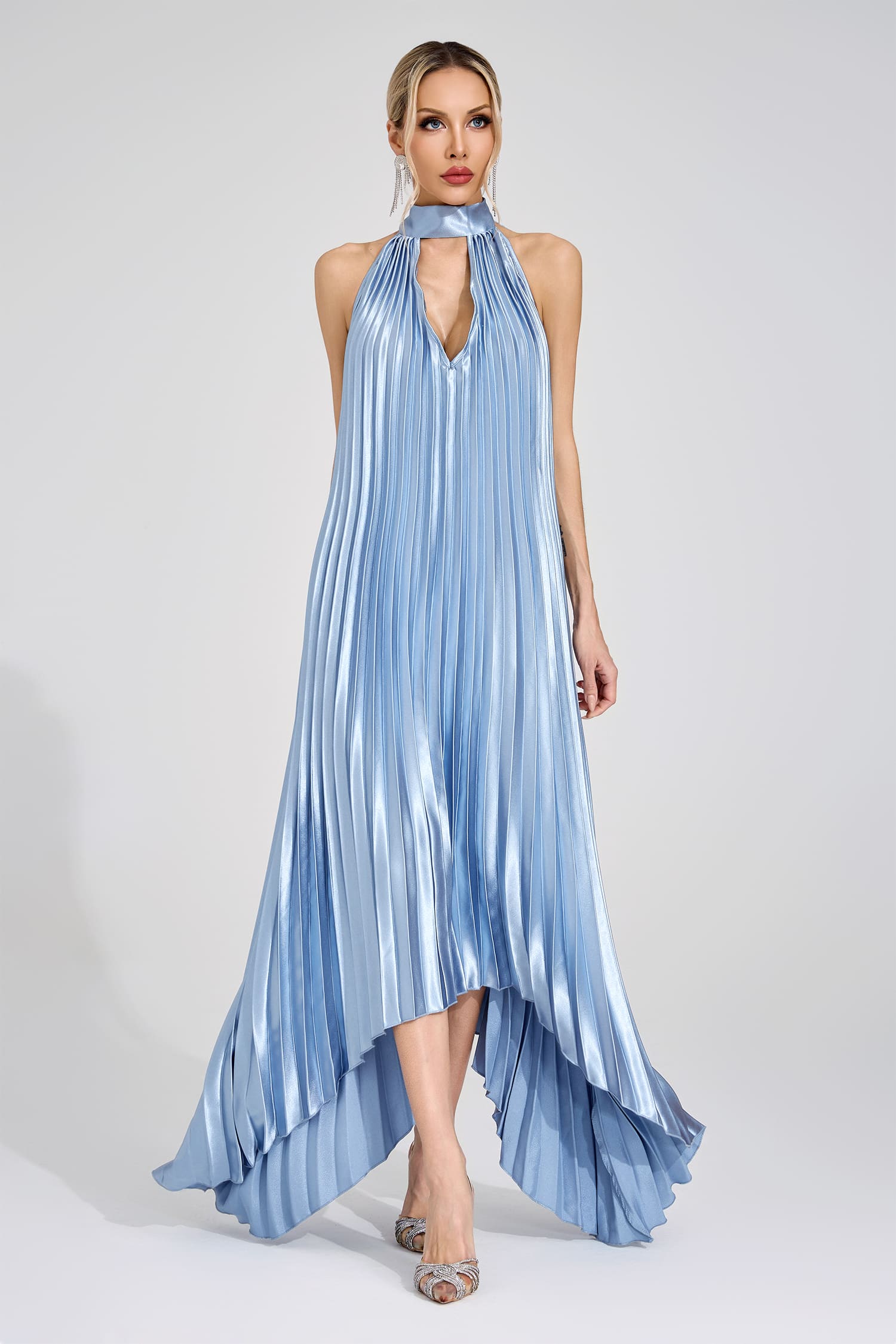 Dagny Silver Halter Maxi Dress