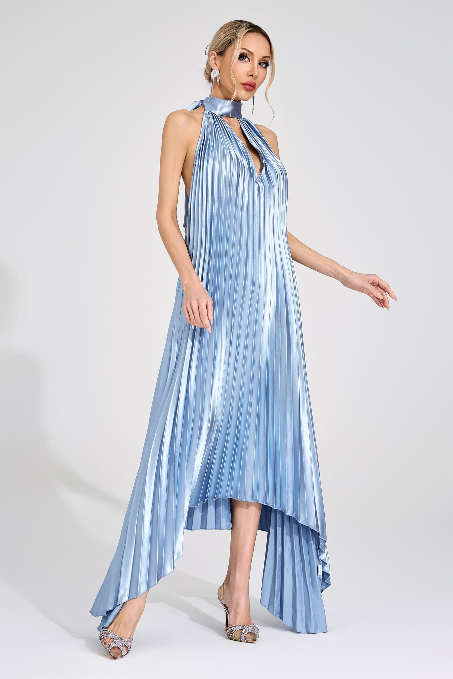 Dagny Silver Halter Maxi Dress