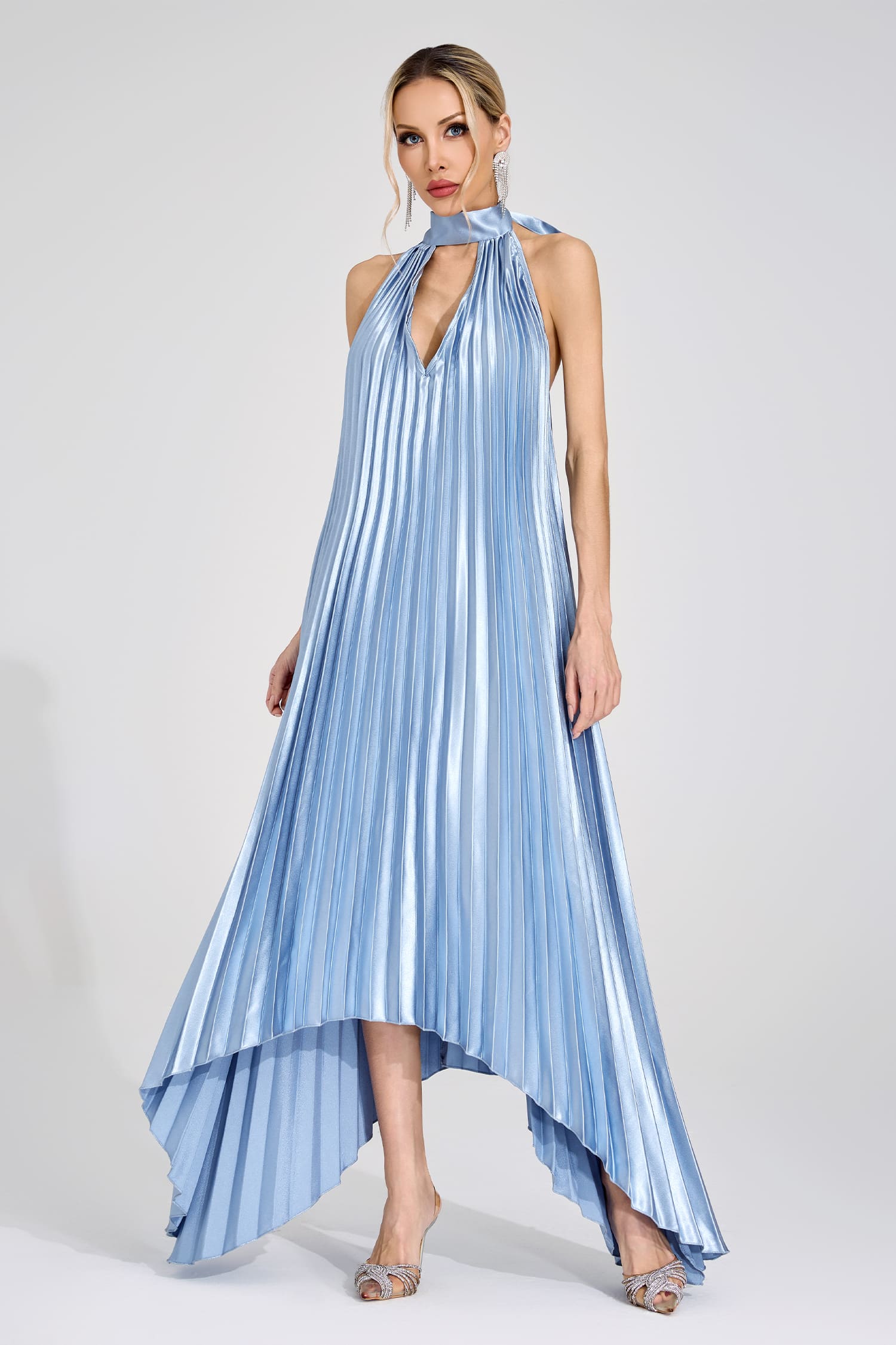 Dagny Silver Halter Maxi Dress