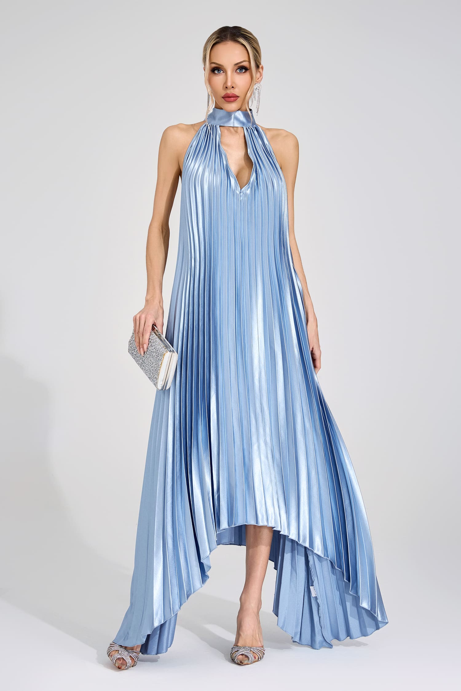 Dagny Silver Halter Maxi Dress