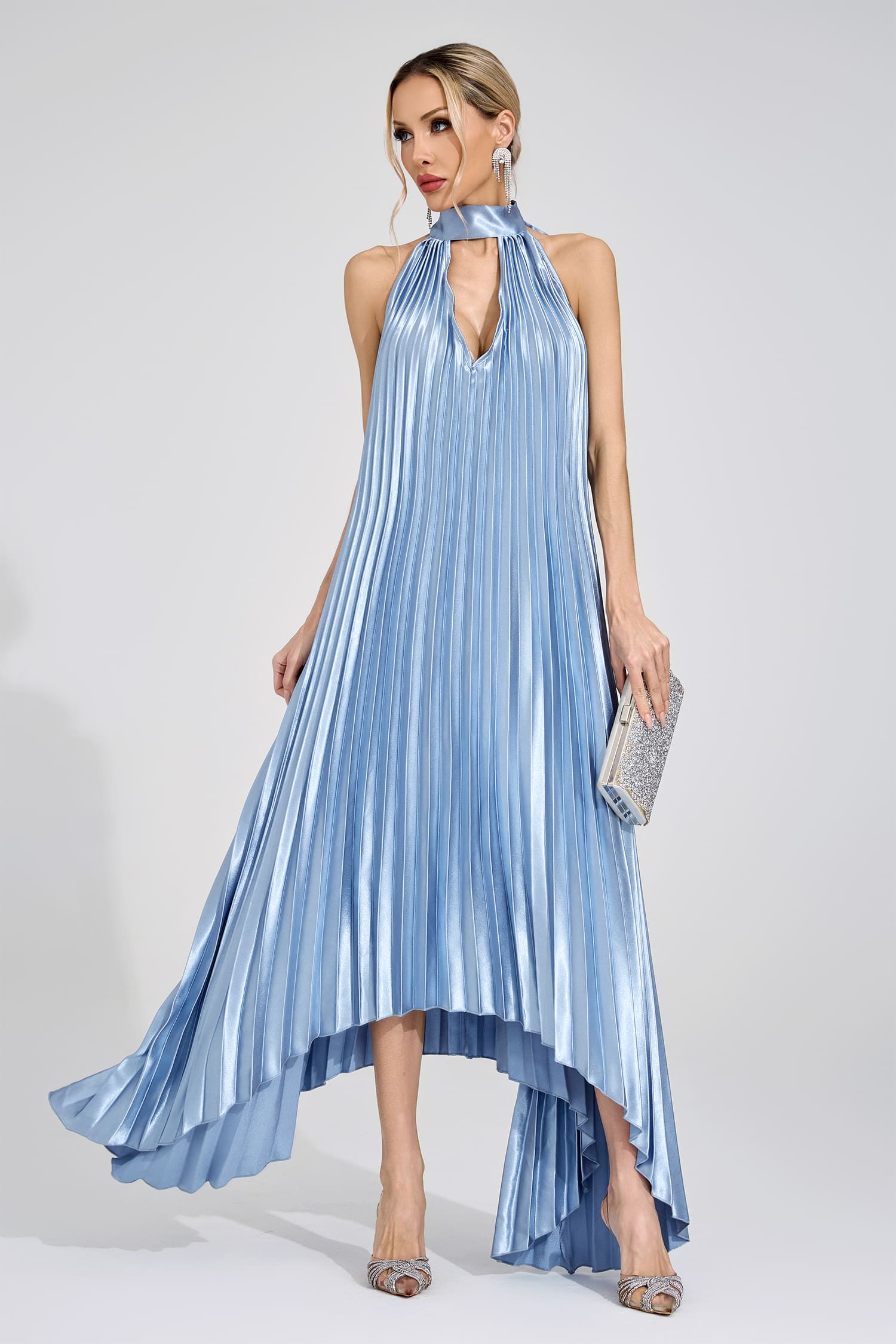 Dagny Silver Halter Maxi Dress