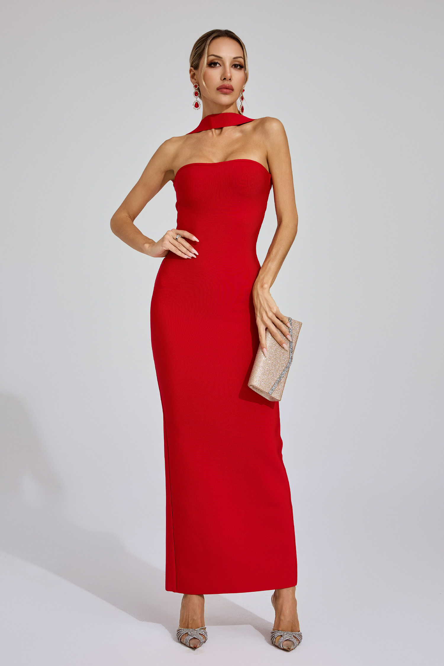 Dave Red Off Shoulder Bandage Dress