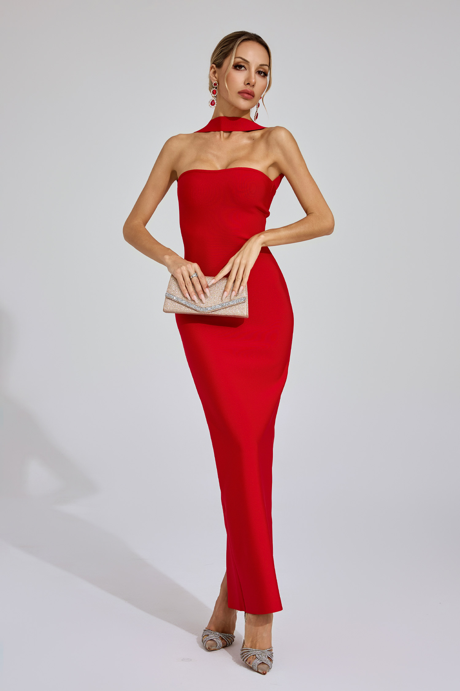 Dave Red Off Shoulder Bandage Dress
