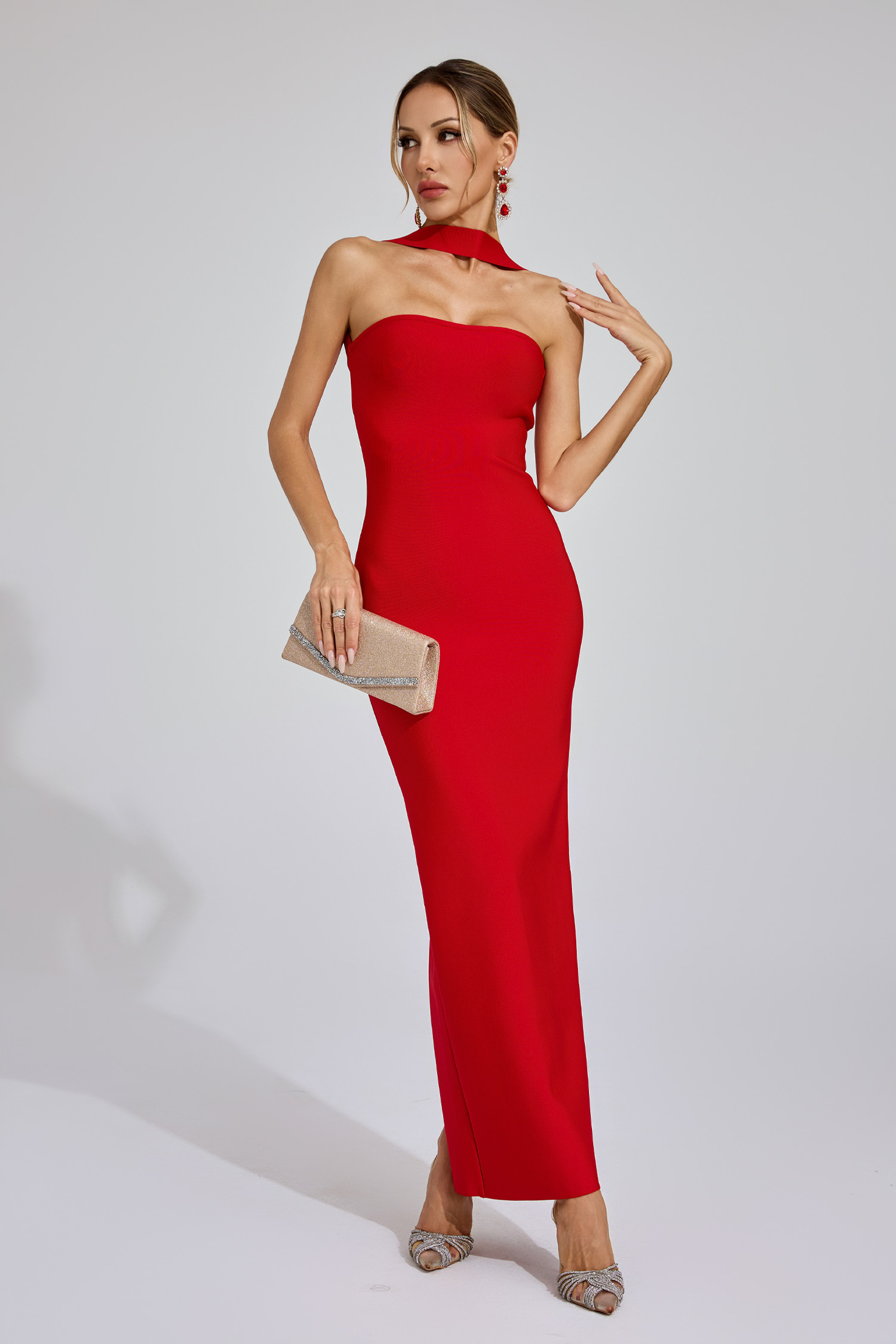 Dave Red Off Shoulder Bandage Dress