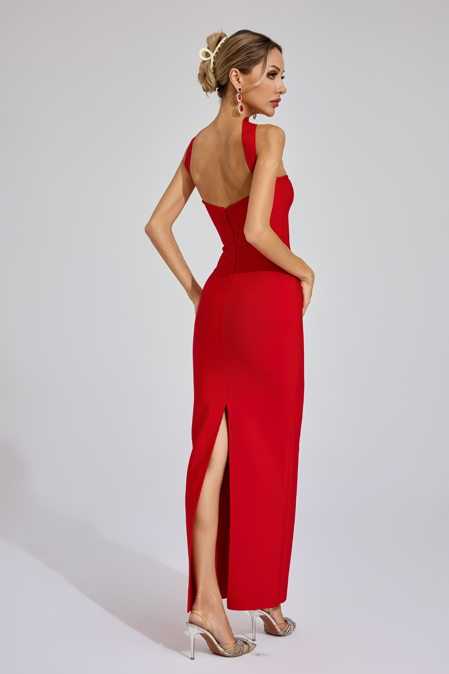 Dave Red Off Shoulder Bandage Dress