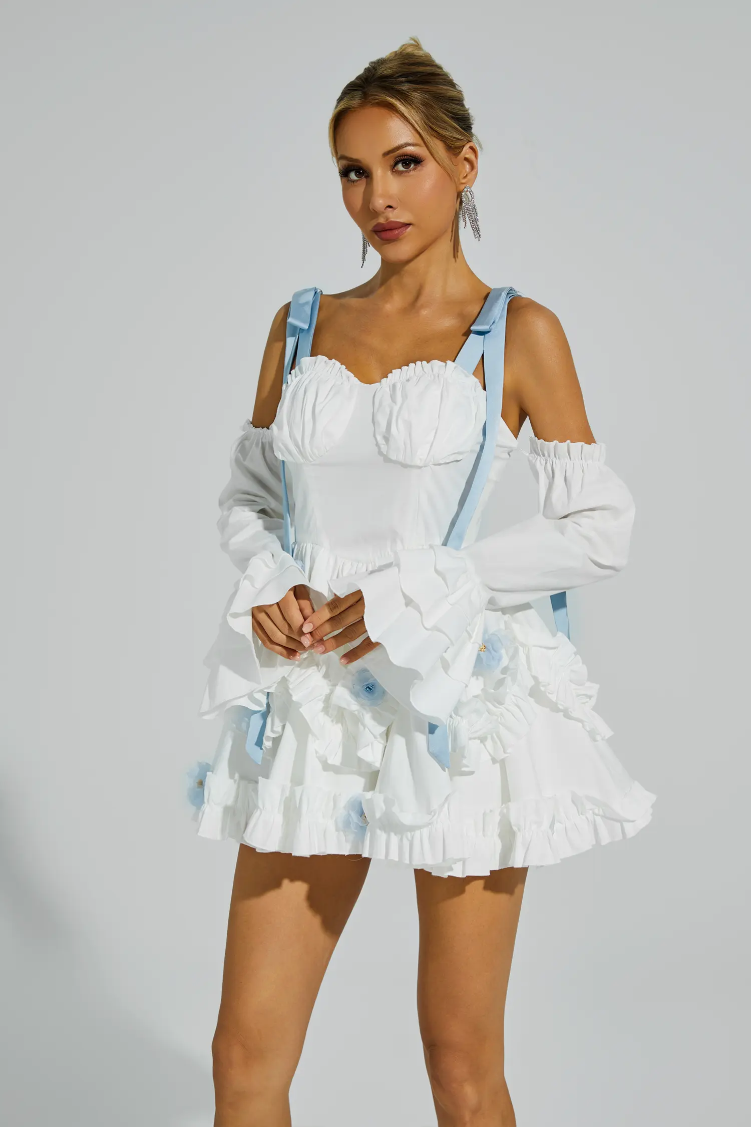 David White Ruched Mini Slip Dress-CATCHALL