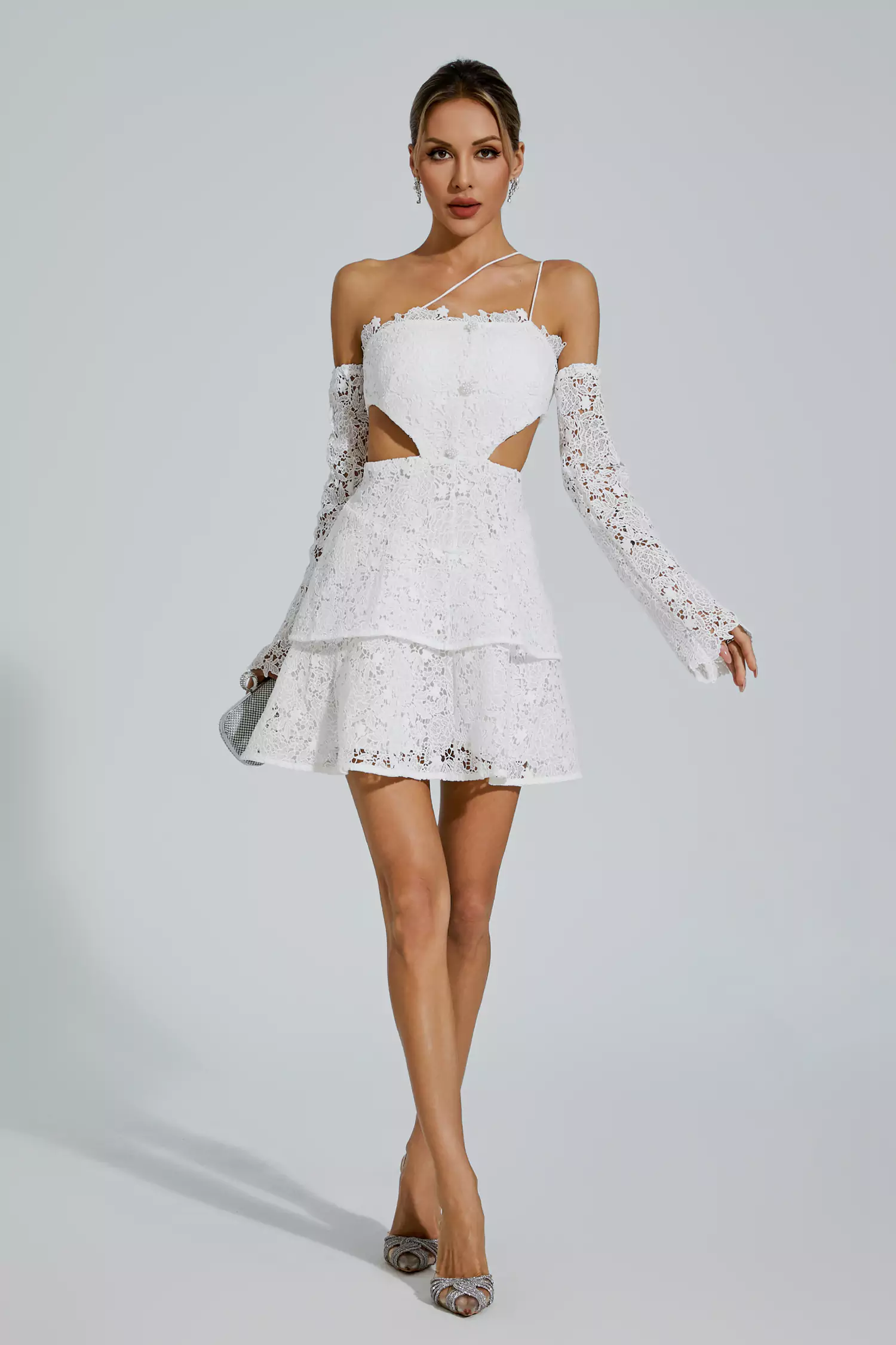 Deborah White lace Cut Out Mini Dress-CATCHALL