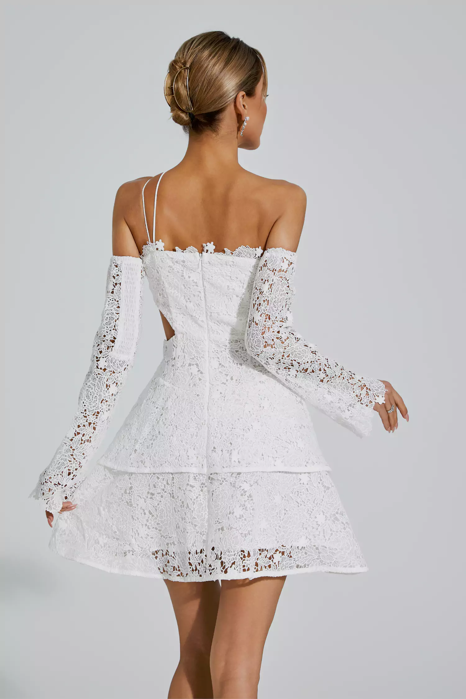 Deborah White lace Cut Out Mini Dress-CATCHALL