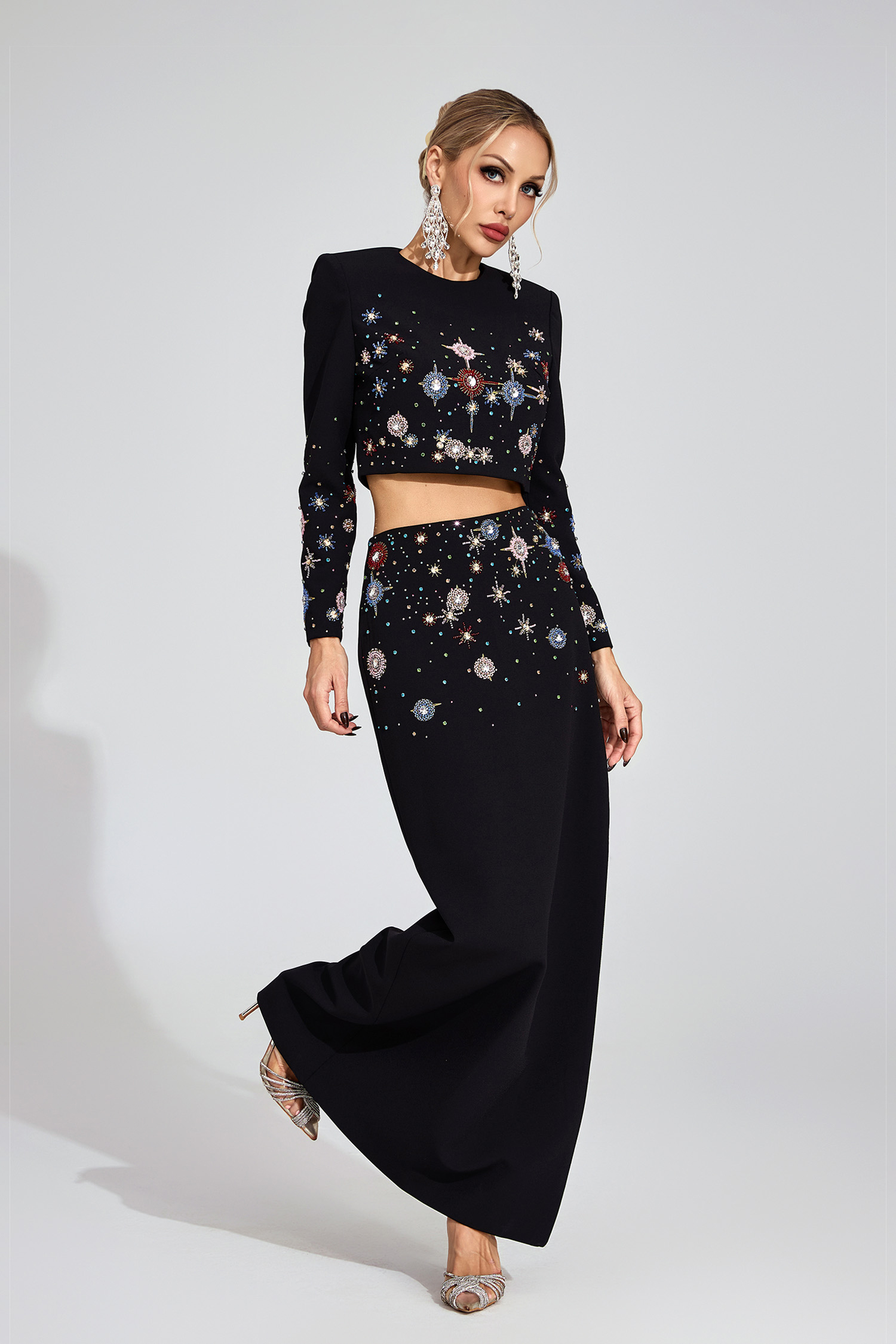 Demelza Black Diamond Halter Maxi Dress