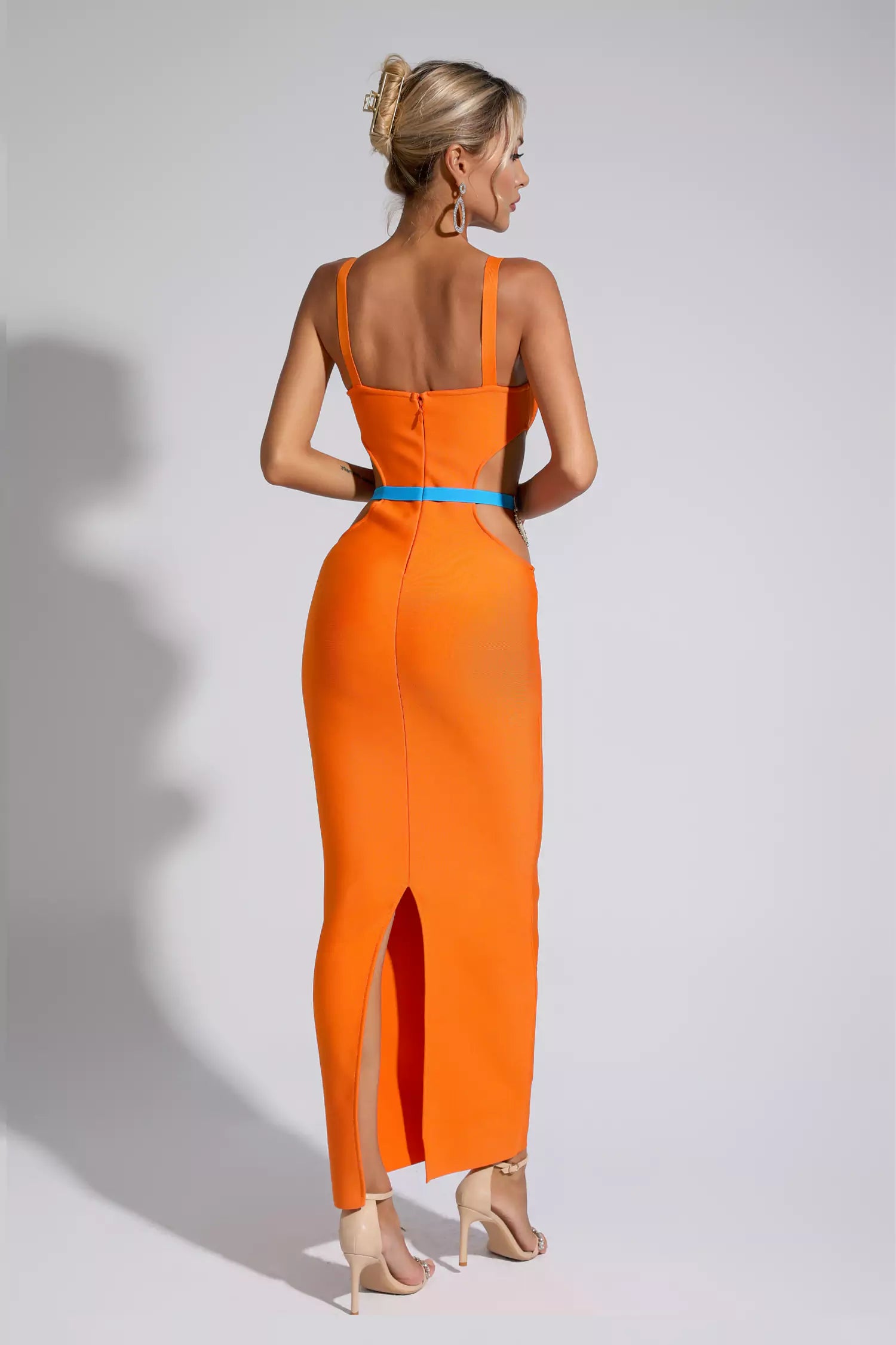 Destiny Orange Bandage Metallic Maxi Dress-CATCHALL