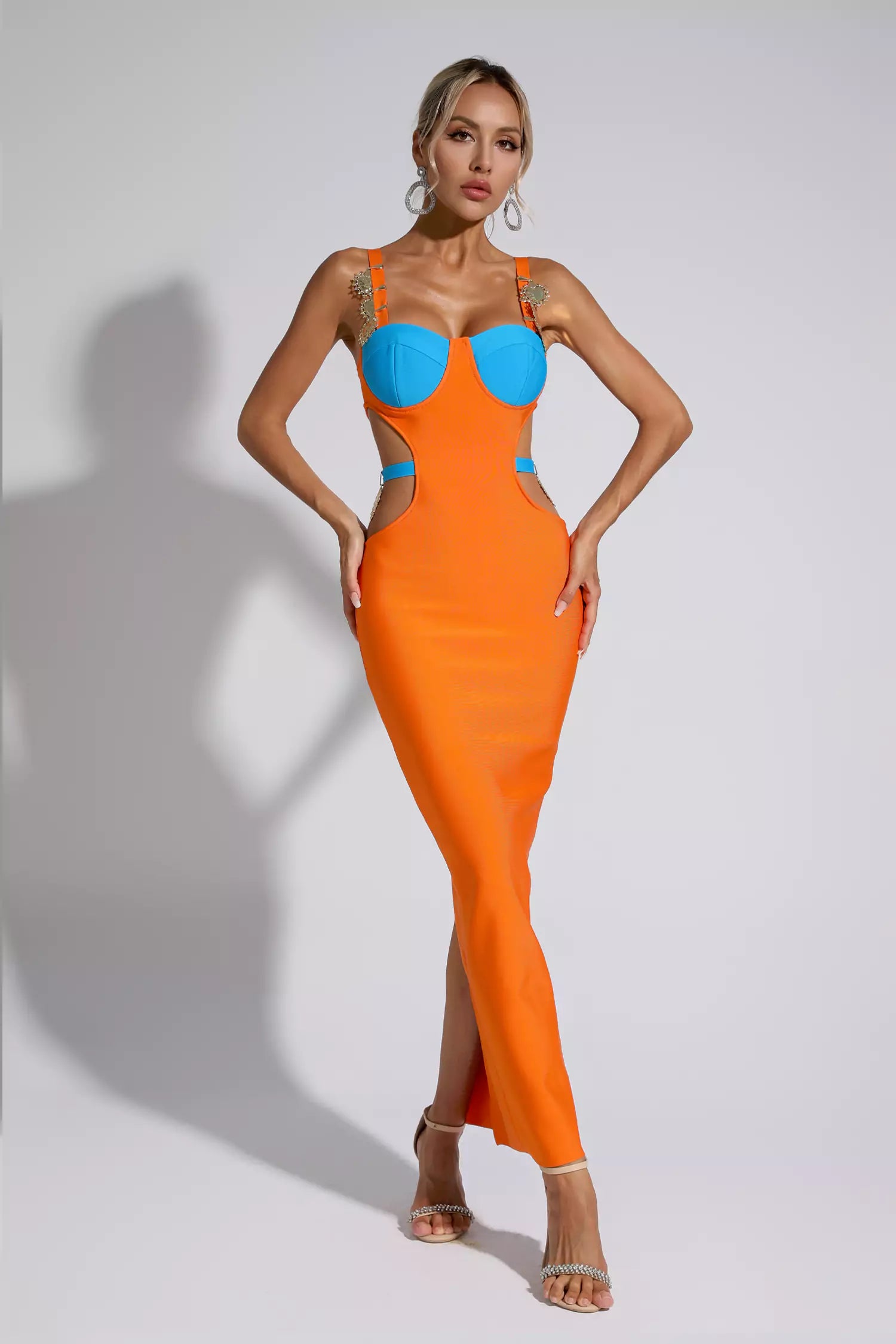 Destiny Orange Bandage Metallic Maxi Dress-CATCHALL