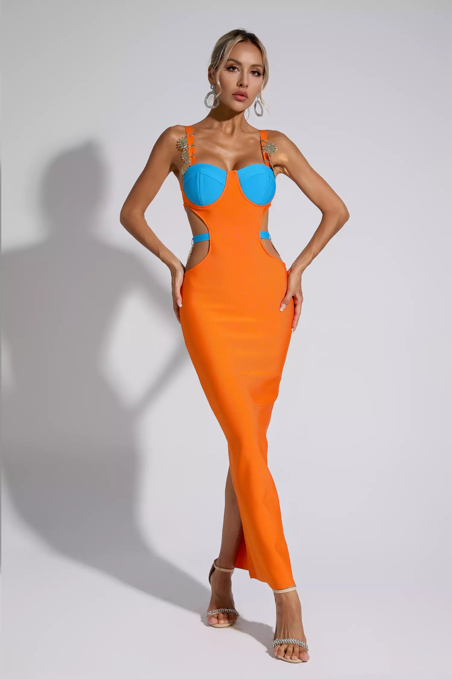 Destiny Orange Bandage Metallic Maxi Dress