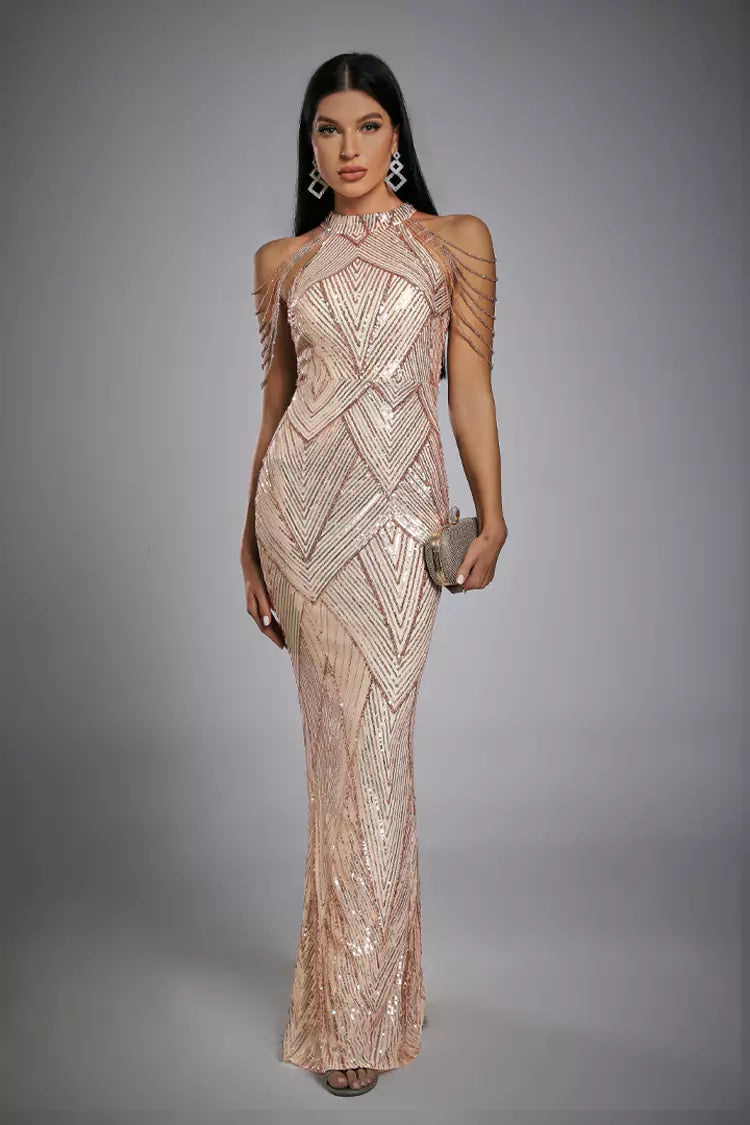 Diana Rose Gold Sequin Maxi Dress-CATCHALL