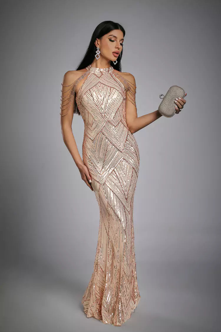 Diana Rose Gold Sequin Maxi Dress-CATCHALL