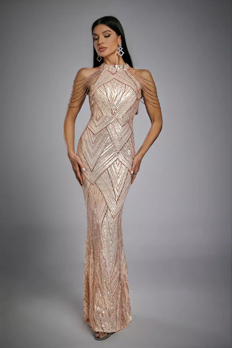 Diana Rose Gold Sequin Maxi Dress-CATCHALL