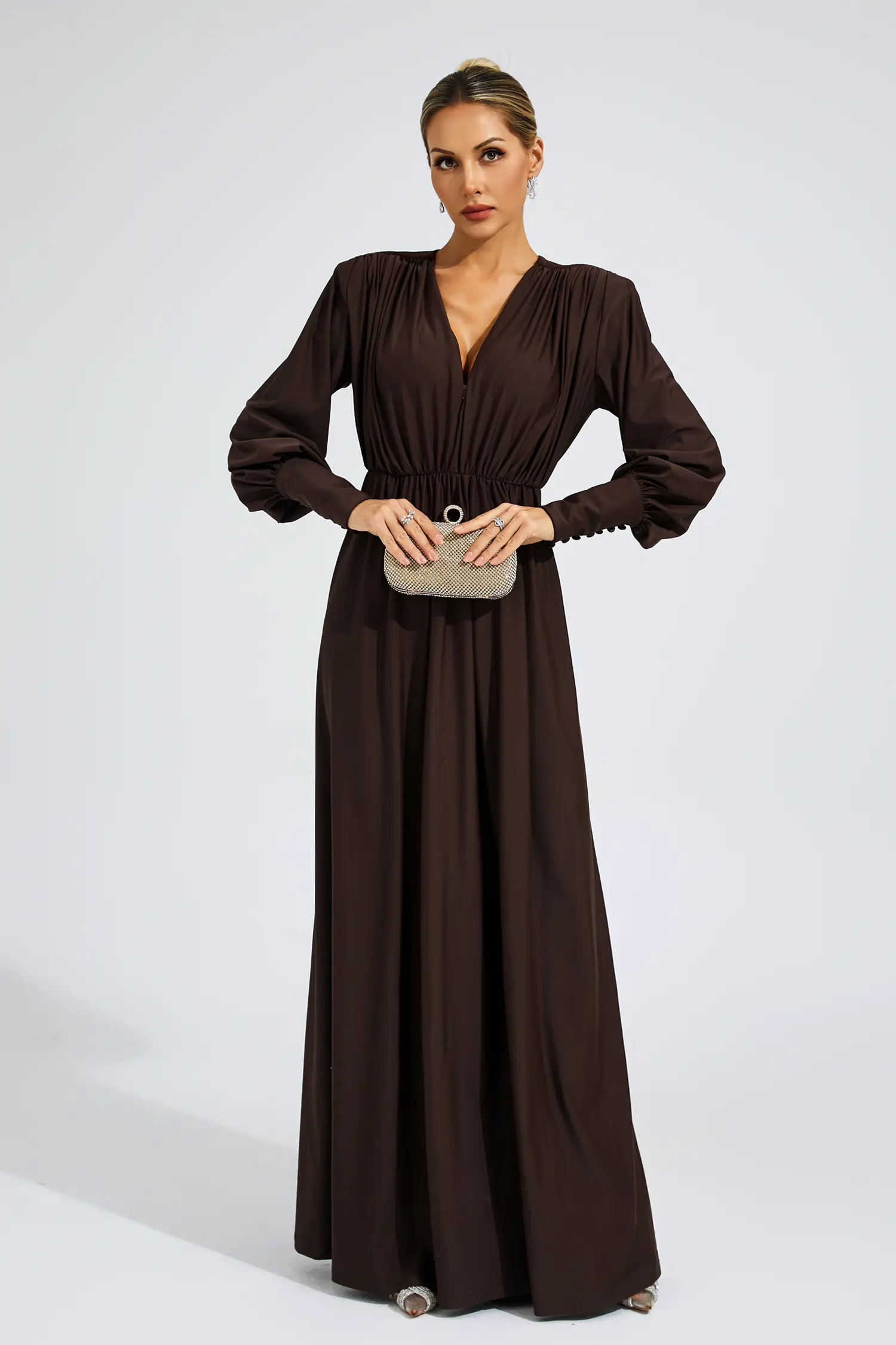 Dickey Brown Corseted Maxi Dress-CATCHALL