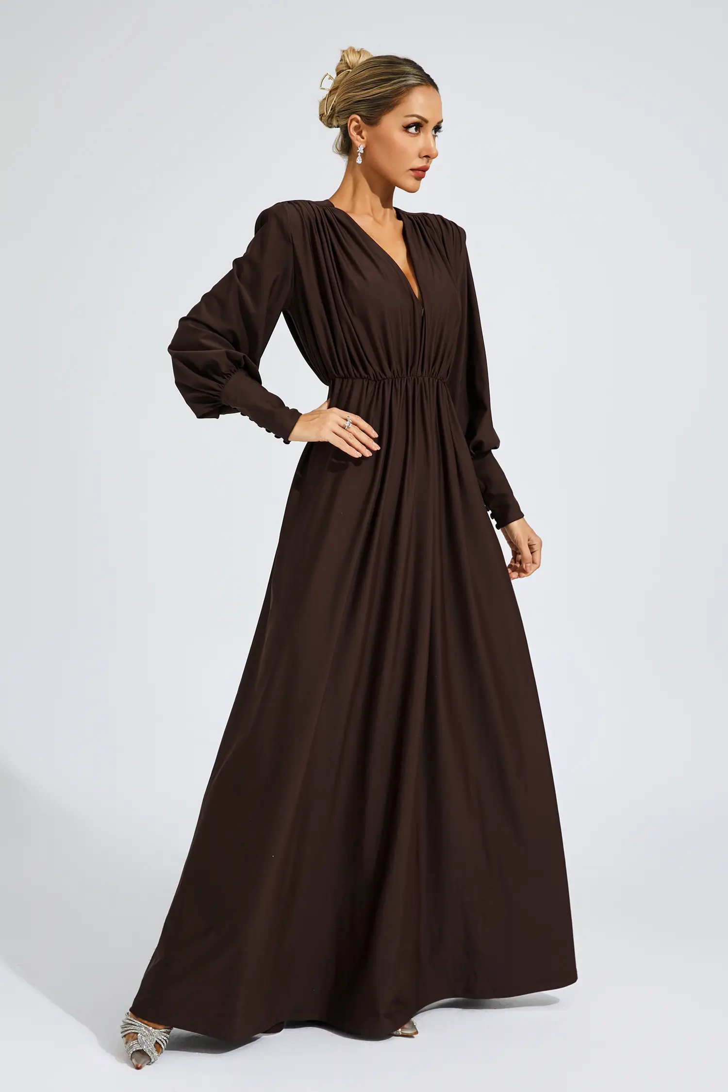 Dickey Brown Corseted Maxi Dress-CATCHALL