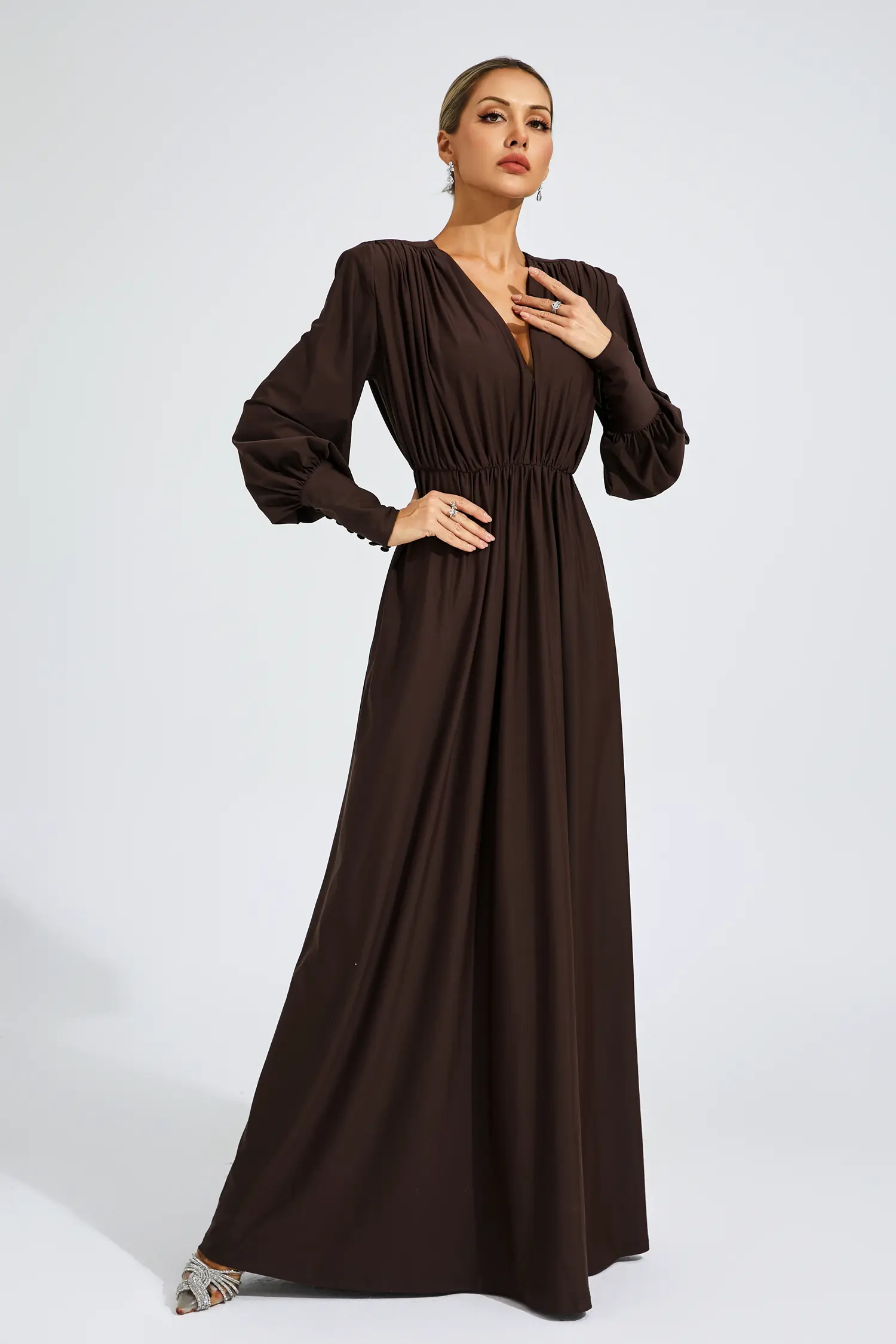Dickey Brown Corseted Maxi Dress-CATCHALL