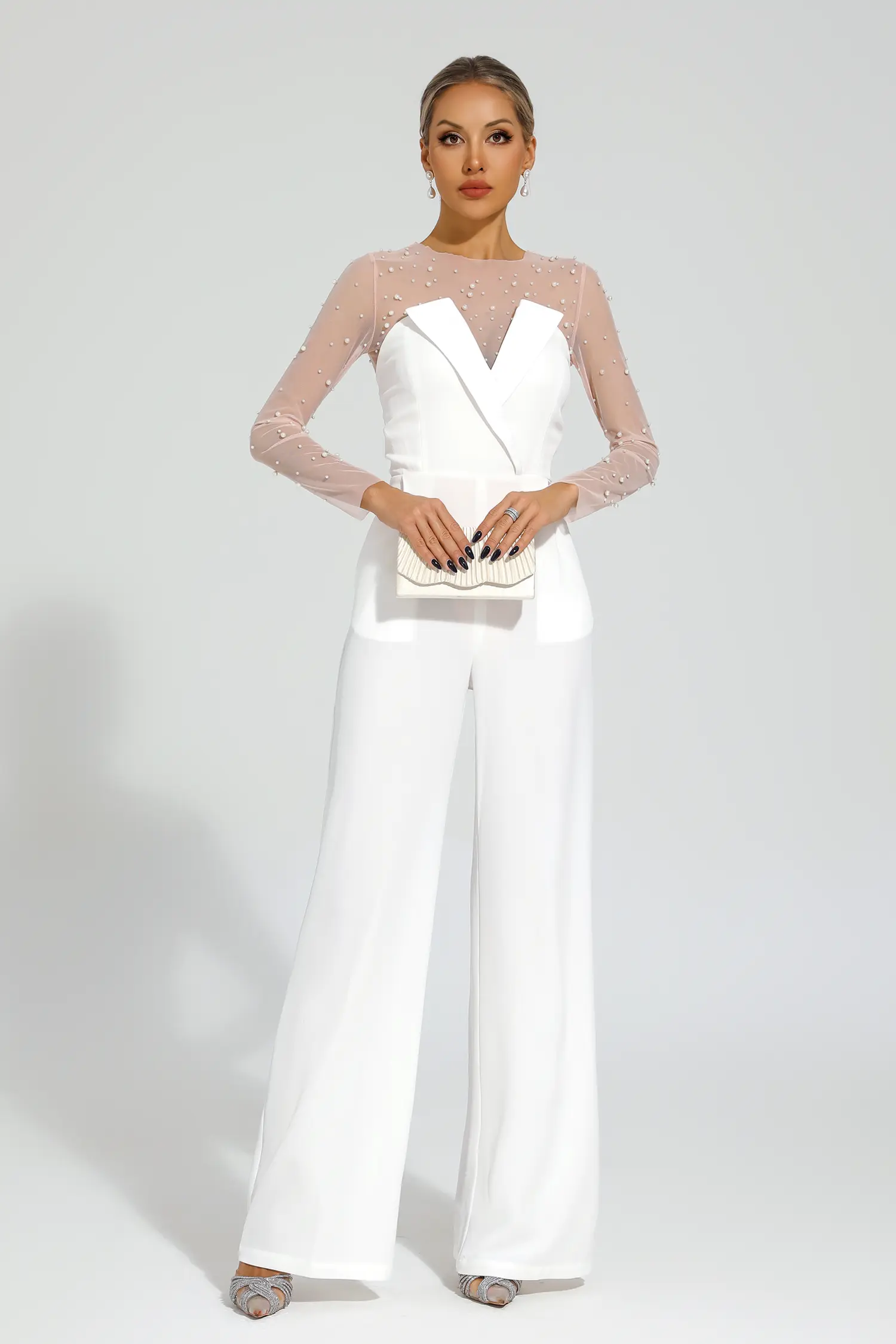 Dobbin White Mesh Bodice Jumpsuit-CATCHALL