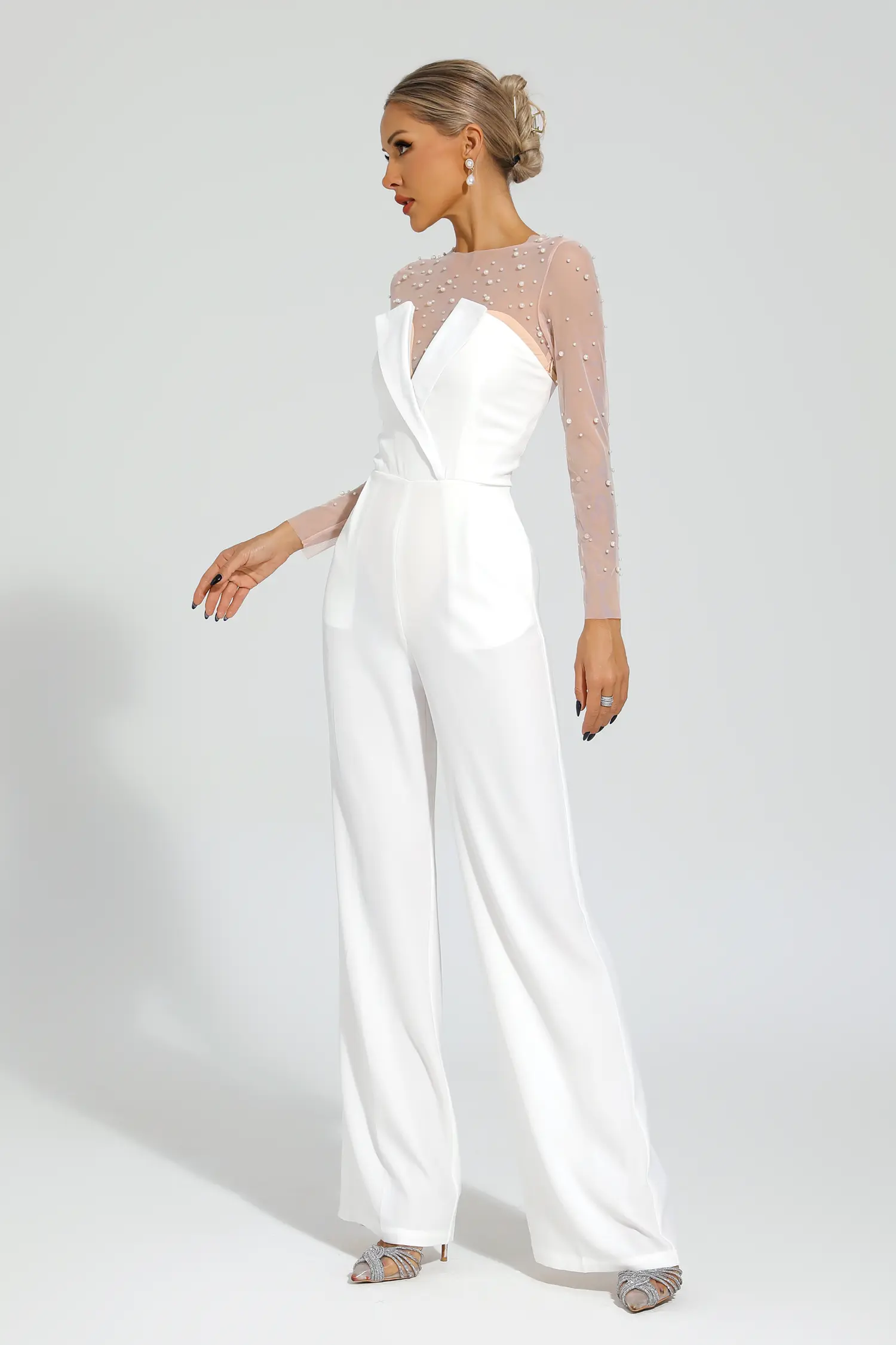 Dobbin White Mesh Bodice Jumpsuit-CATCHALL
