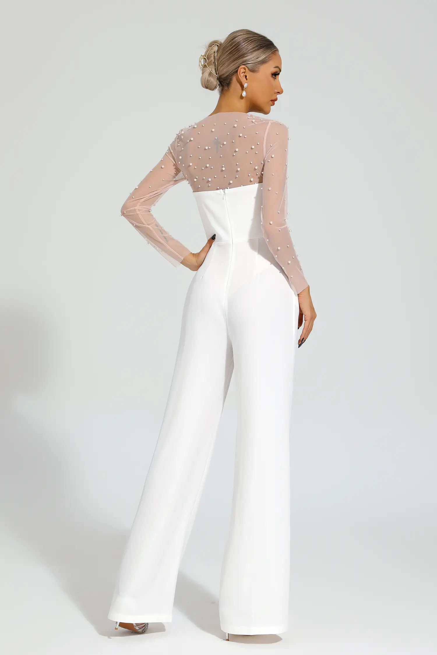 Dobbin White Mesh Bodice Jumpsuit-CATCHALL