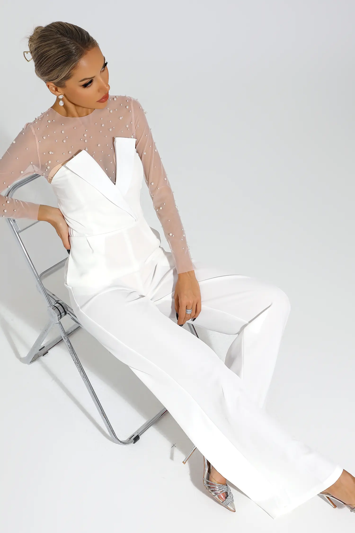 Dobbin White Mesh Bodice Jumpsuit-CATCHALL
