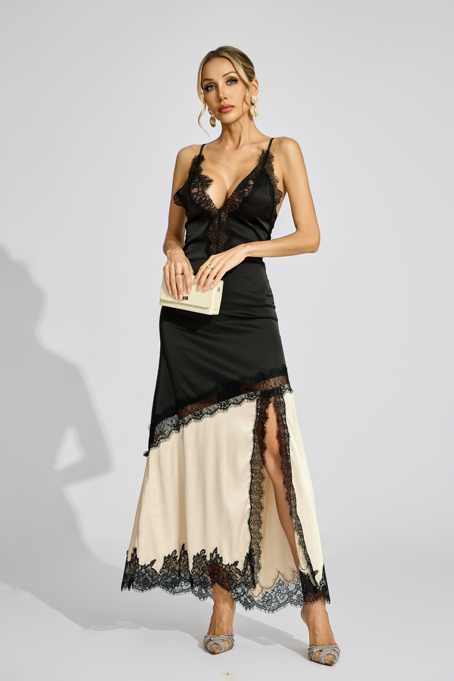 Dolly Black Beige Contrast Lace Dress