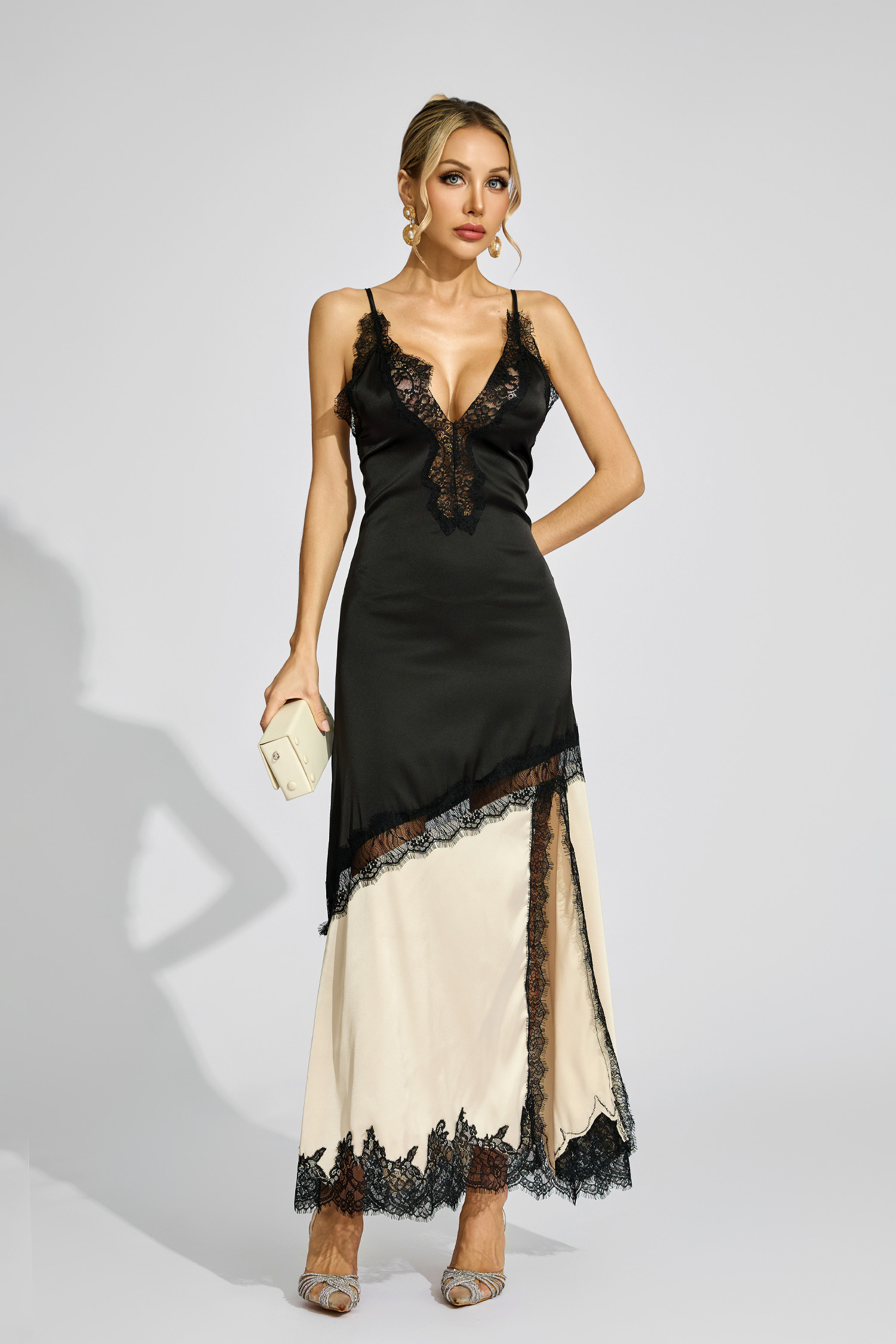 Dolly Black Beige Contrast Lace Dress