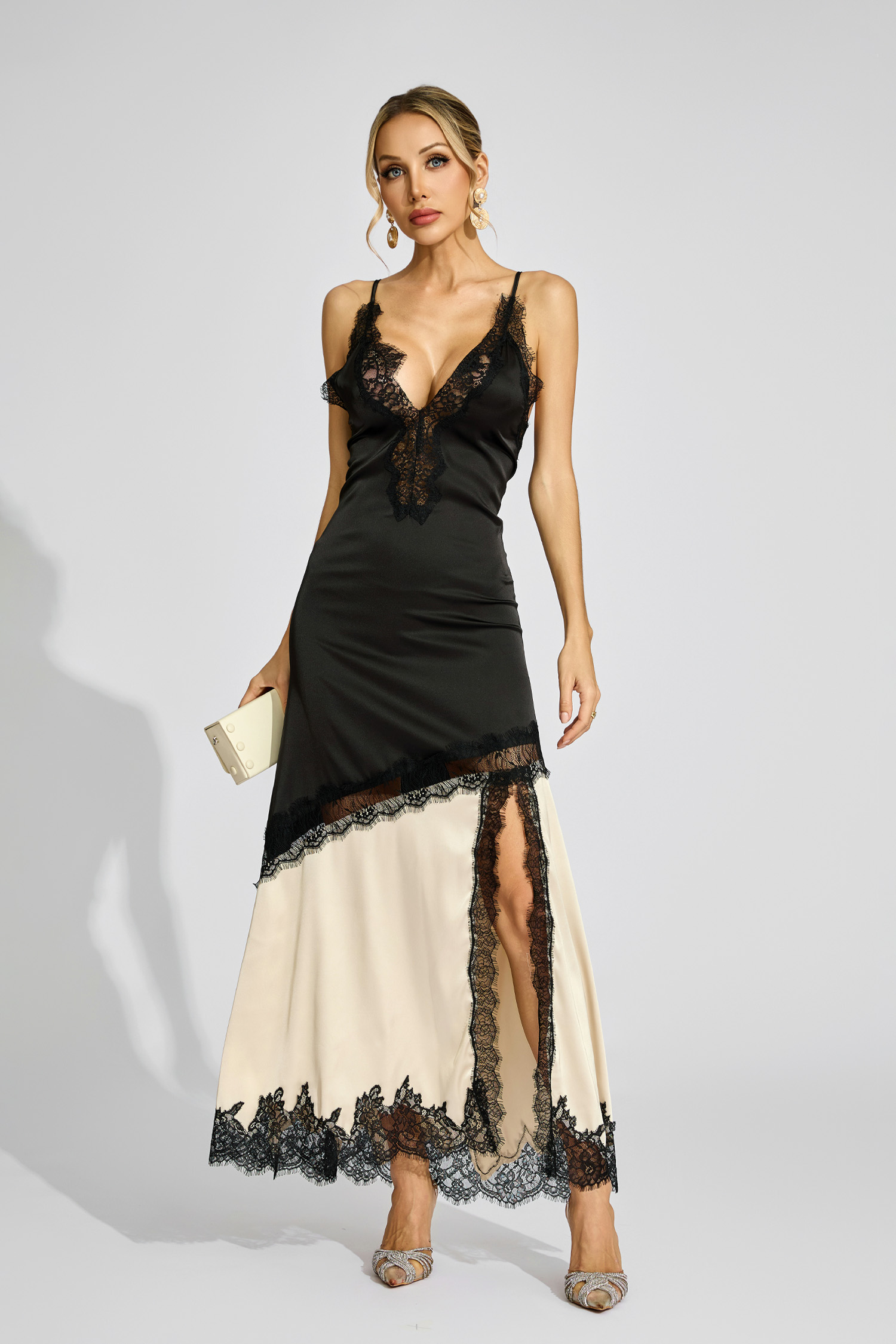 Dolly Black Beige Contrast Lace Dress