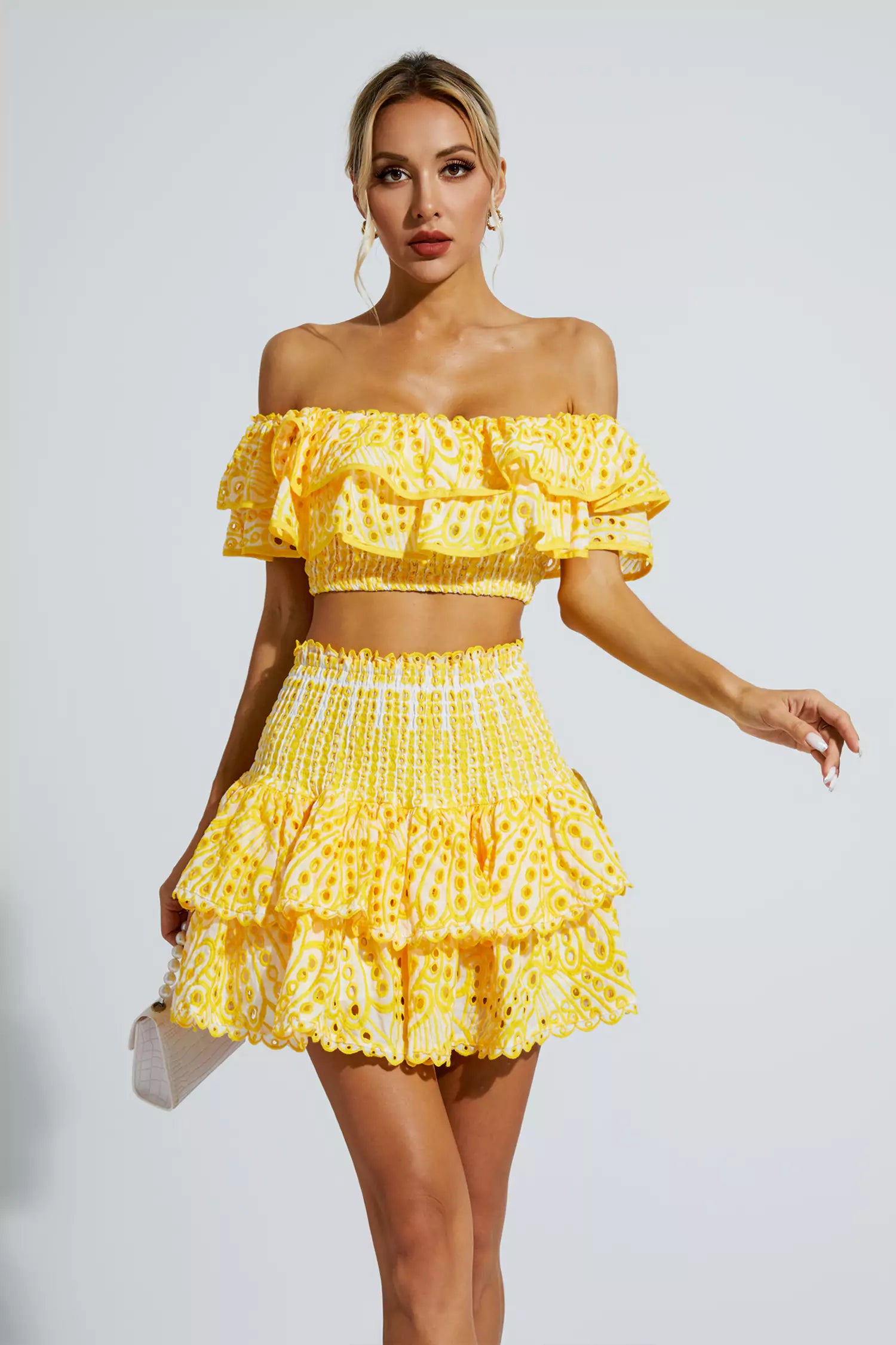 Dorothy Yellow Floral Ruffle Off-Shoulder Set - Catchall