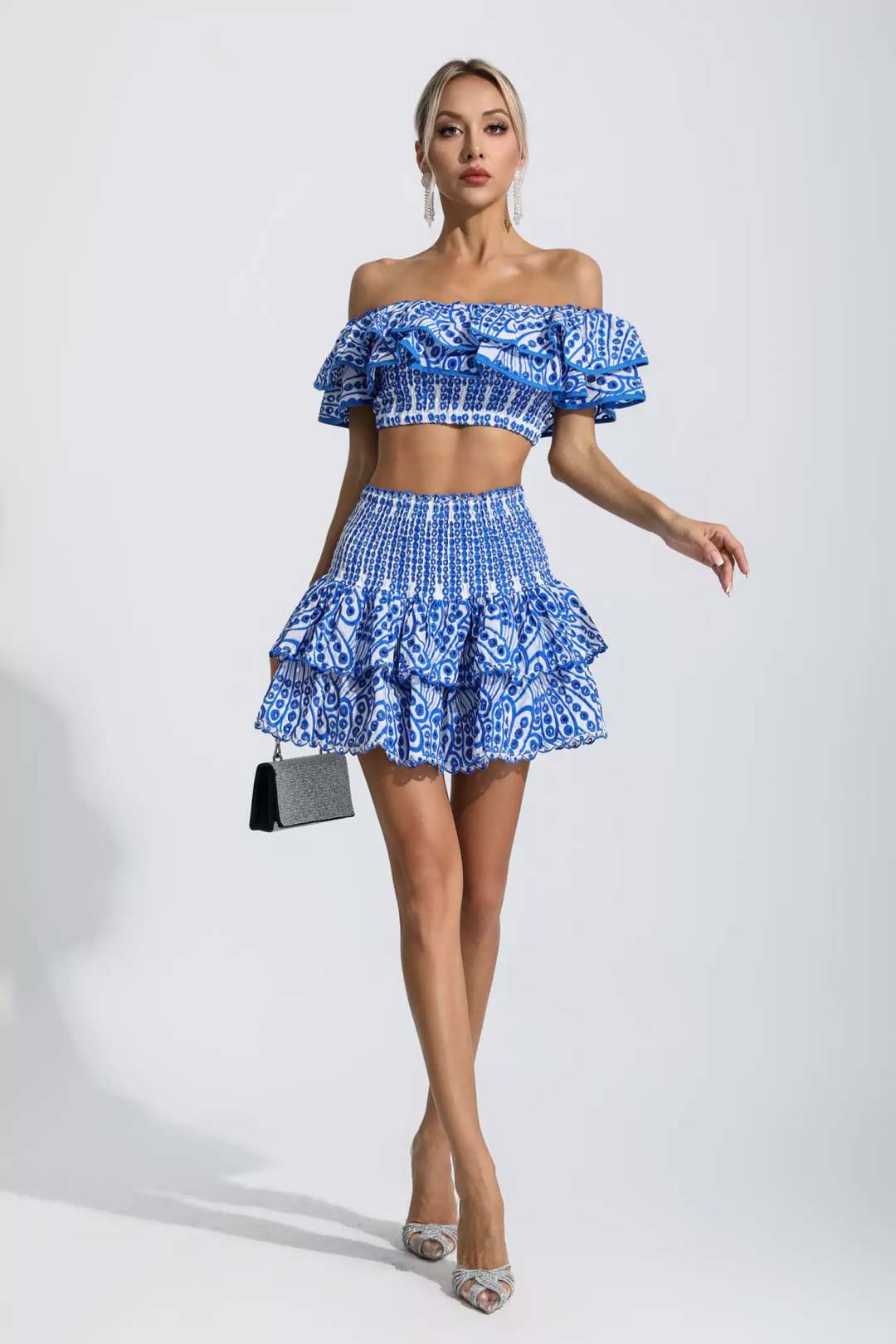 Fashion Trend Woman Sexy Off Shoulder Set Solid Button Bodycon 2 Pcs Sets Women Long Sleeve Top And Skirt Summer Autumn Sets