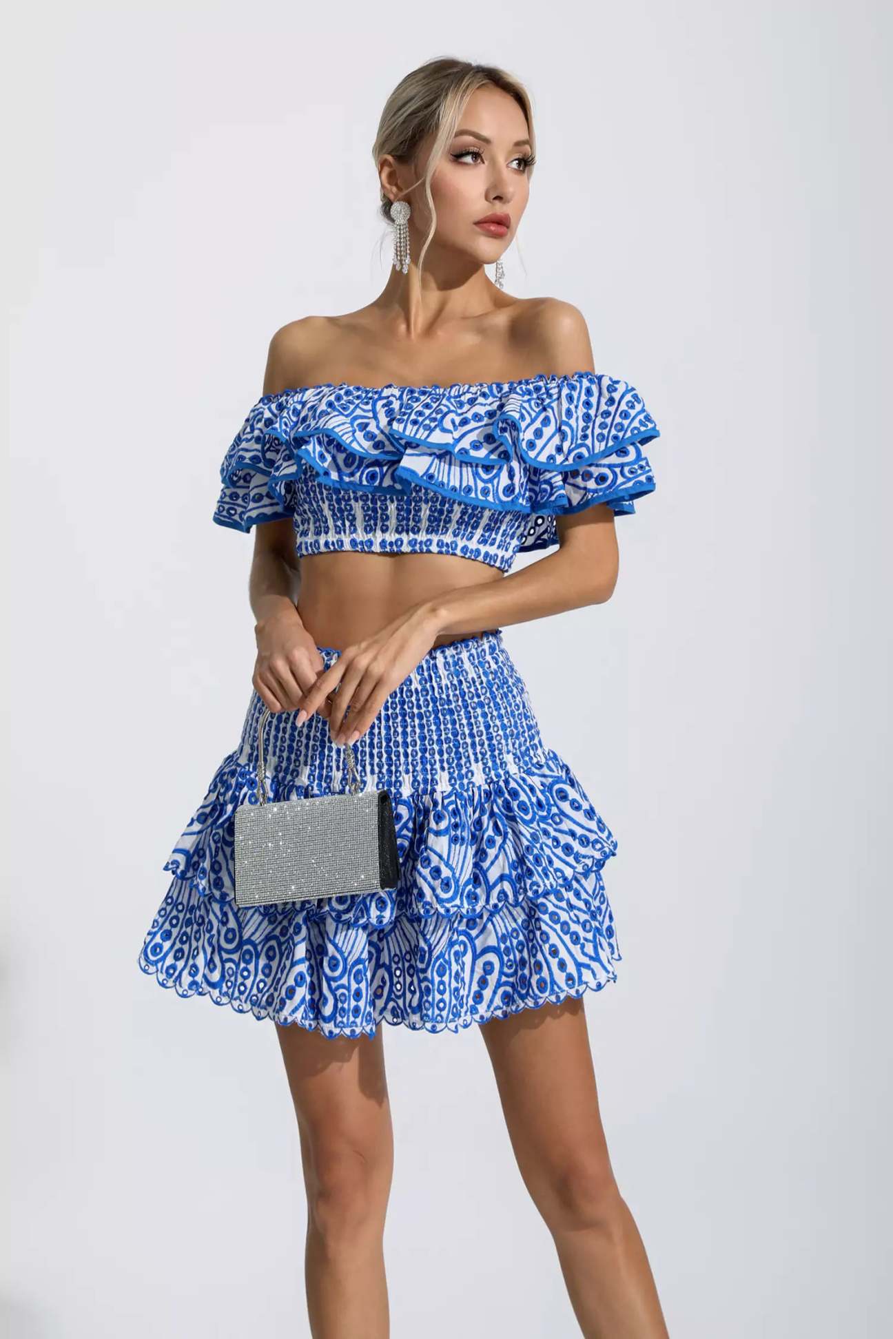 Ruffle Off-Shoulder Blouse with Tie-Front Detail