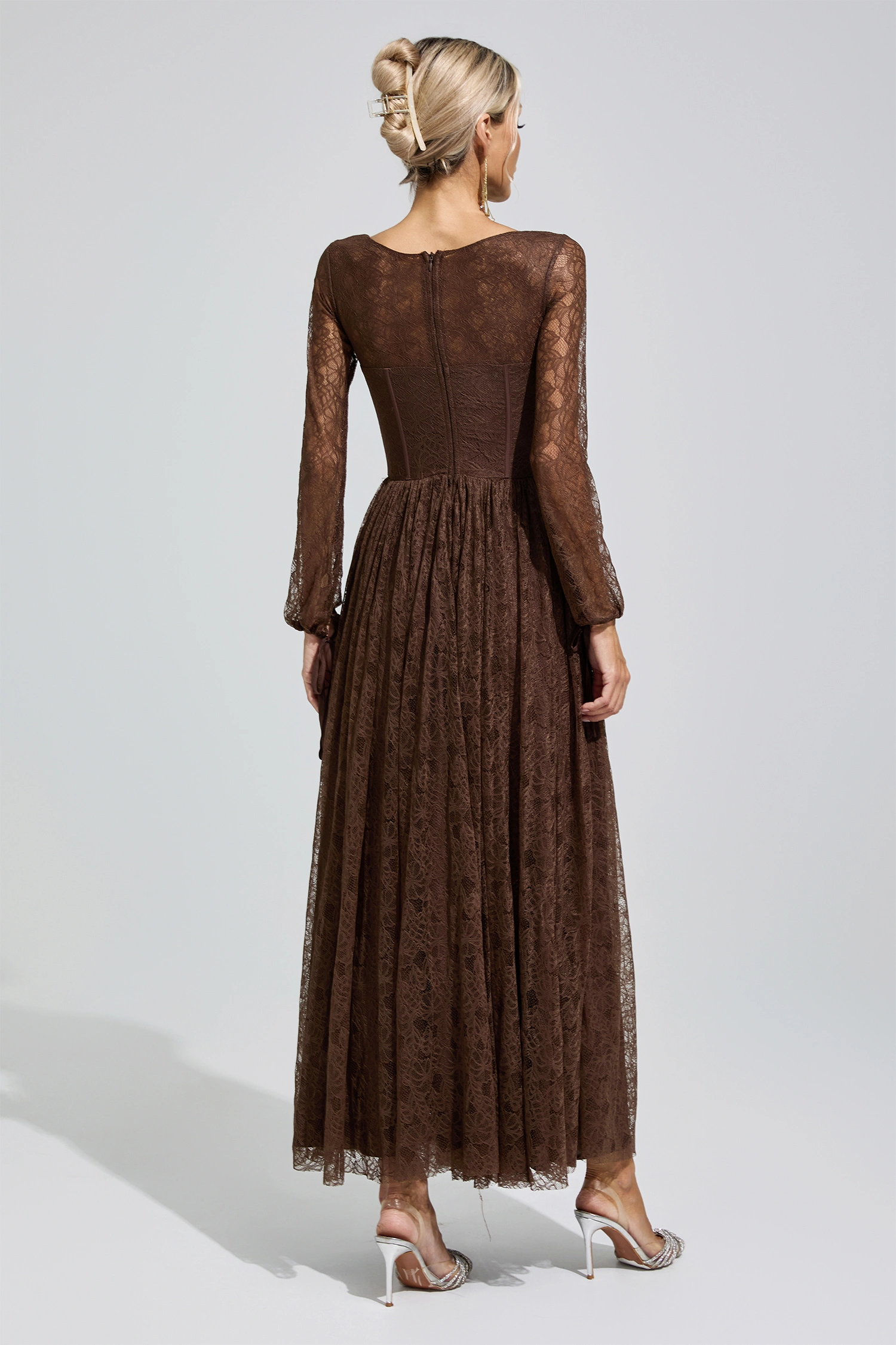 Duchamp Brown Corset Lace Up Maxi Dress