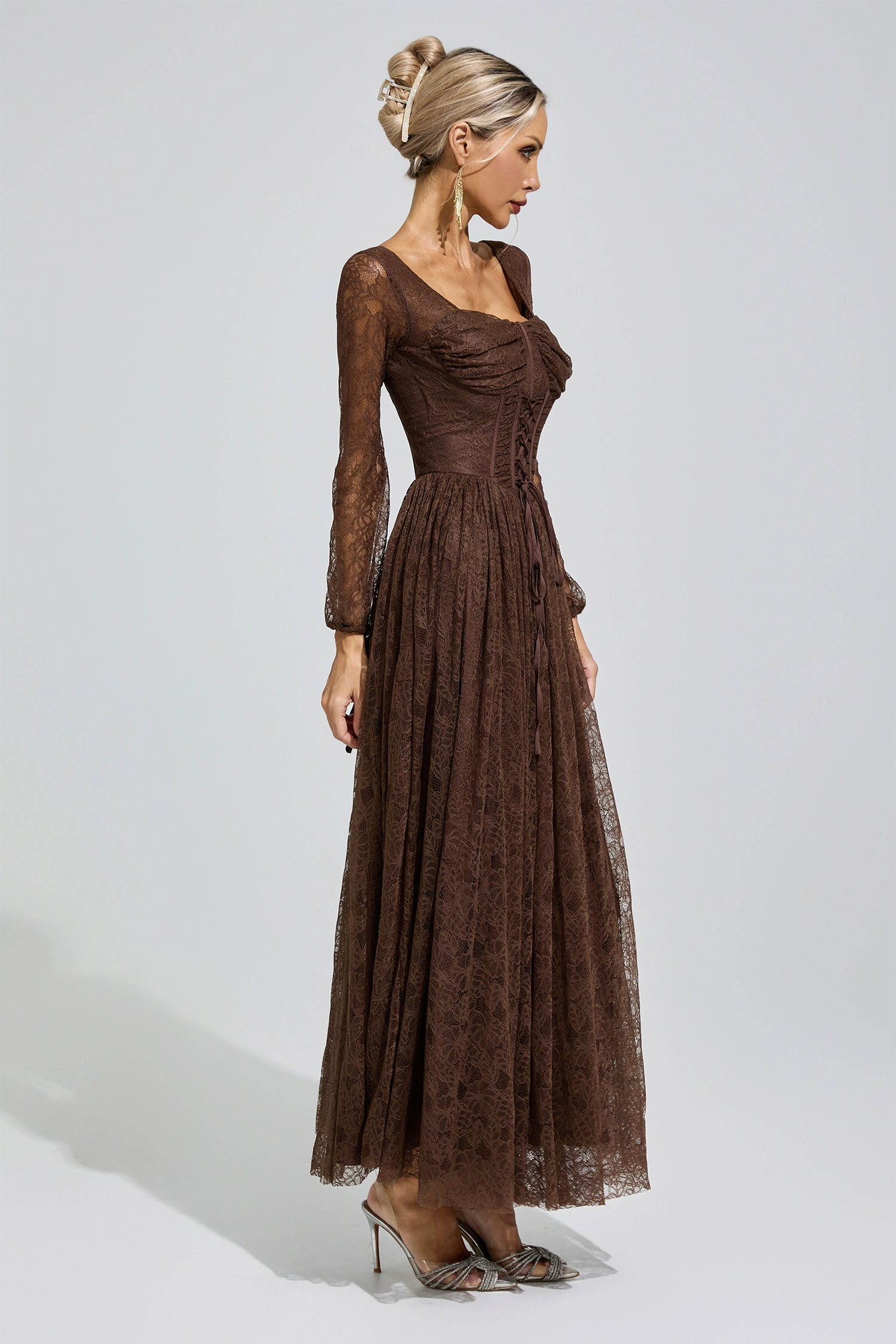Duchamp Brown Corset Lace Up Maxi Dress