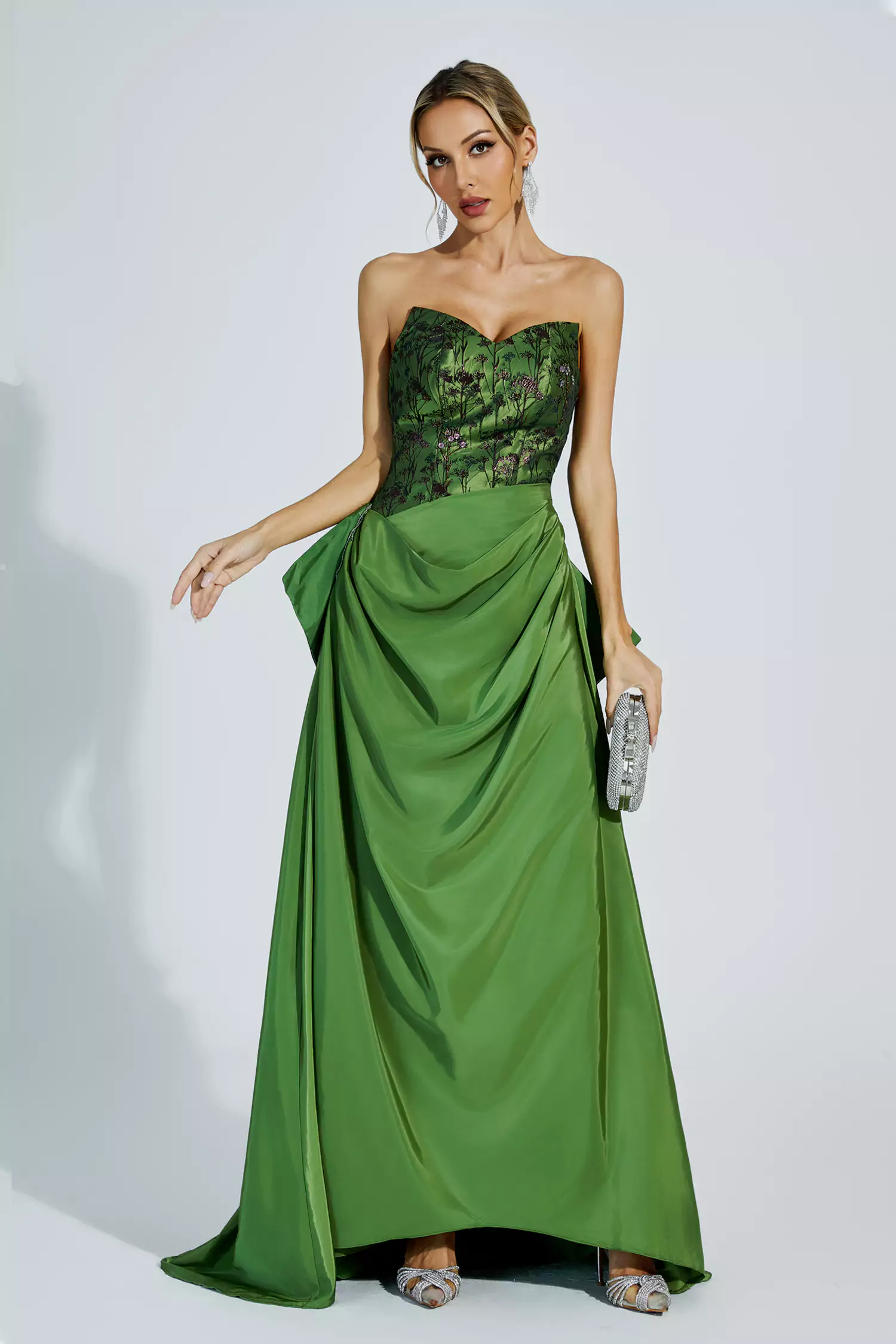 Dulce Green Ruched Off-shoulder Dress