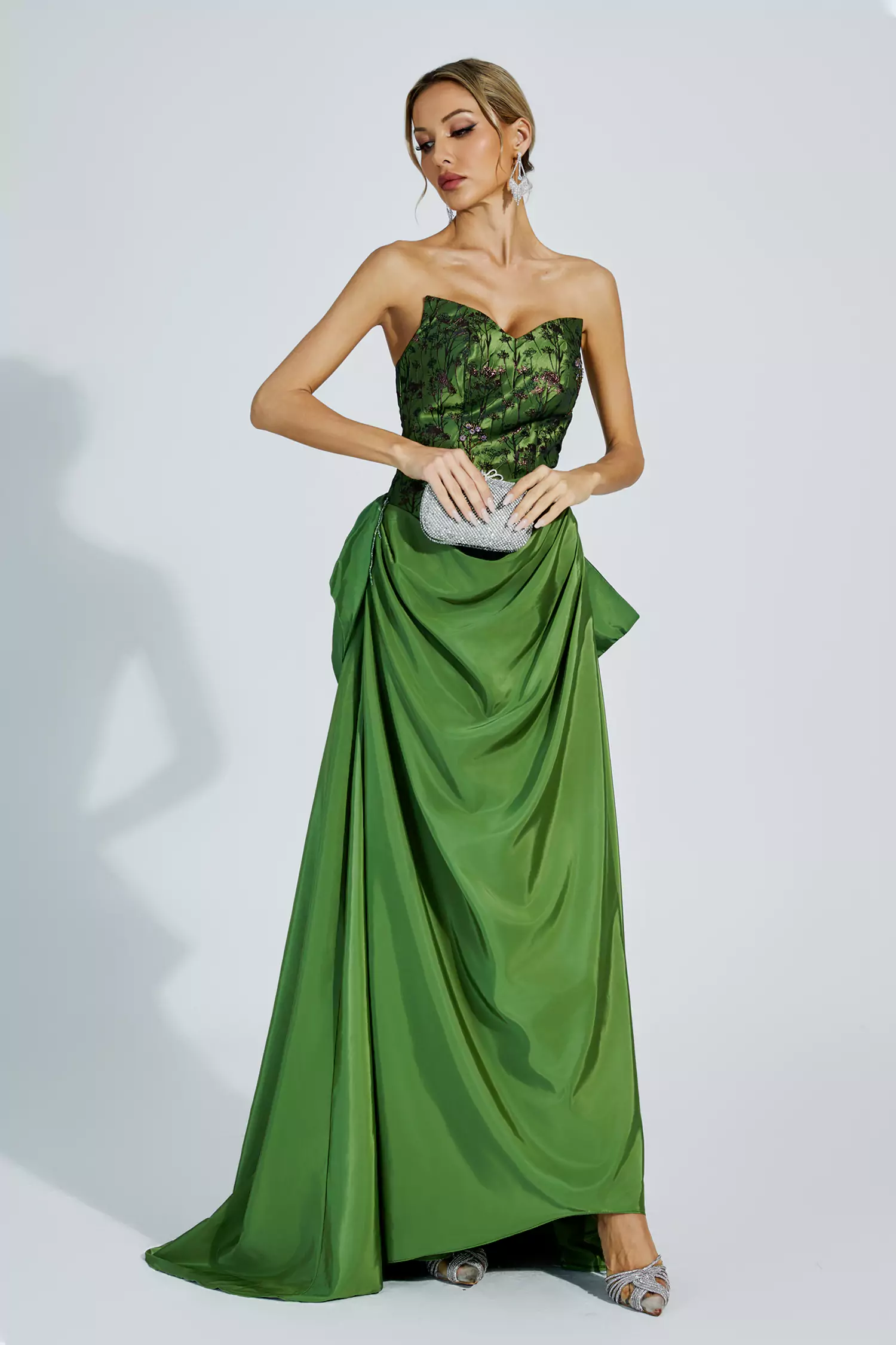 Dulce Green Ruched Off-shoulder Dress-CATCHALL