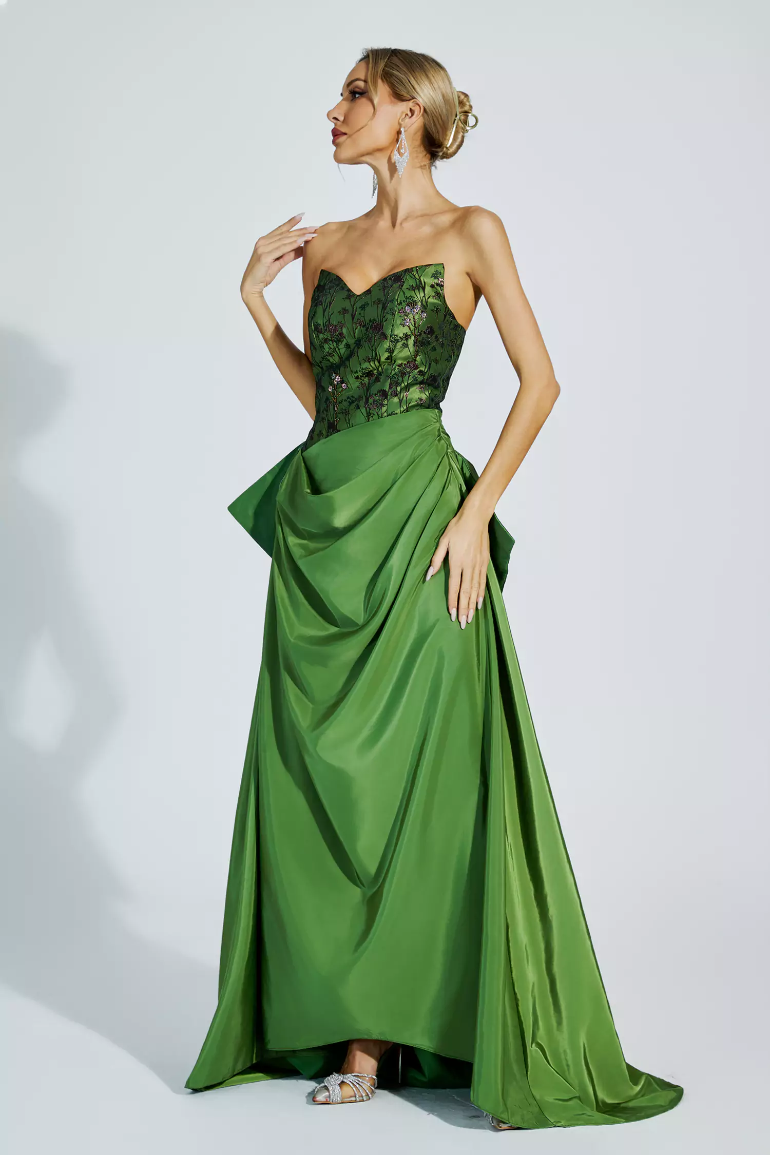 Dulce Green Ruched Off-shoulder Dress-CATCHALL