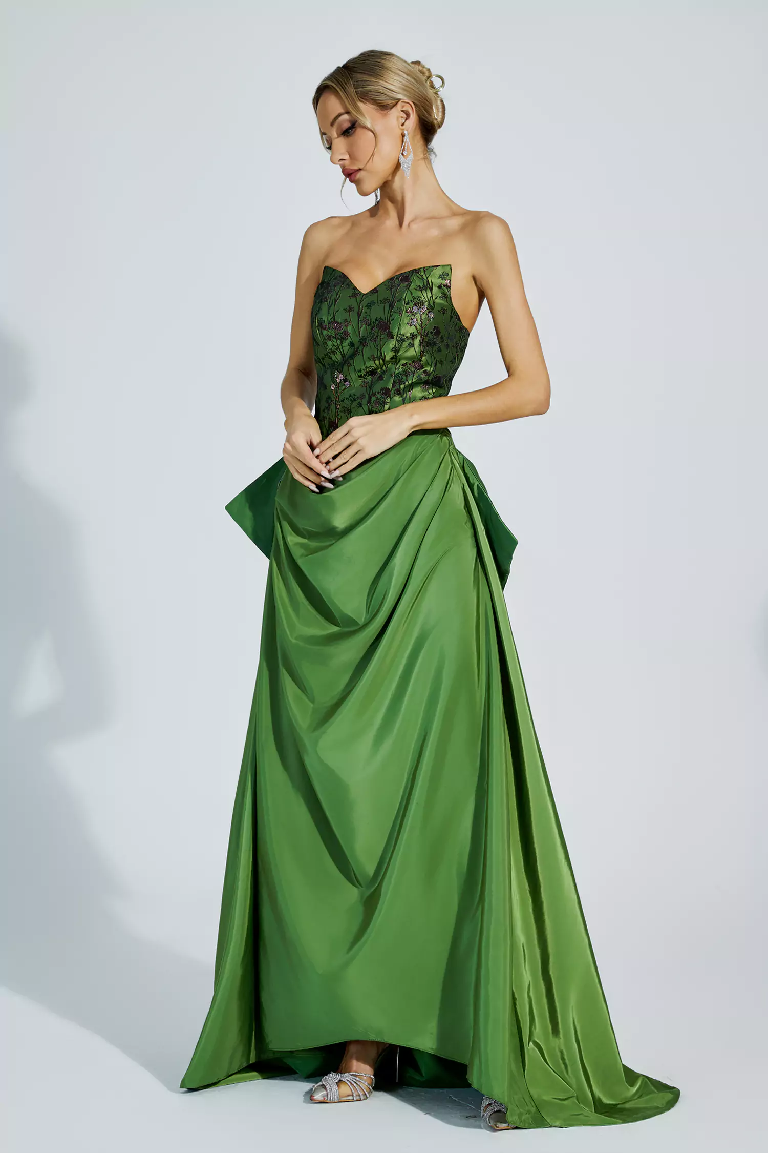 Dulce Green Ruched Off-shoulder Dress-CATCHALL